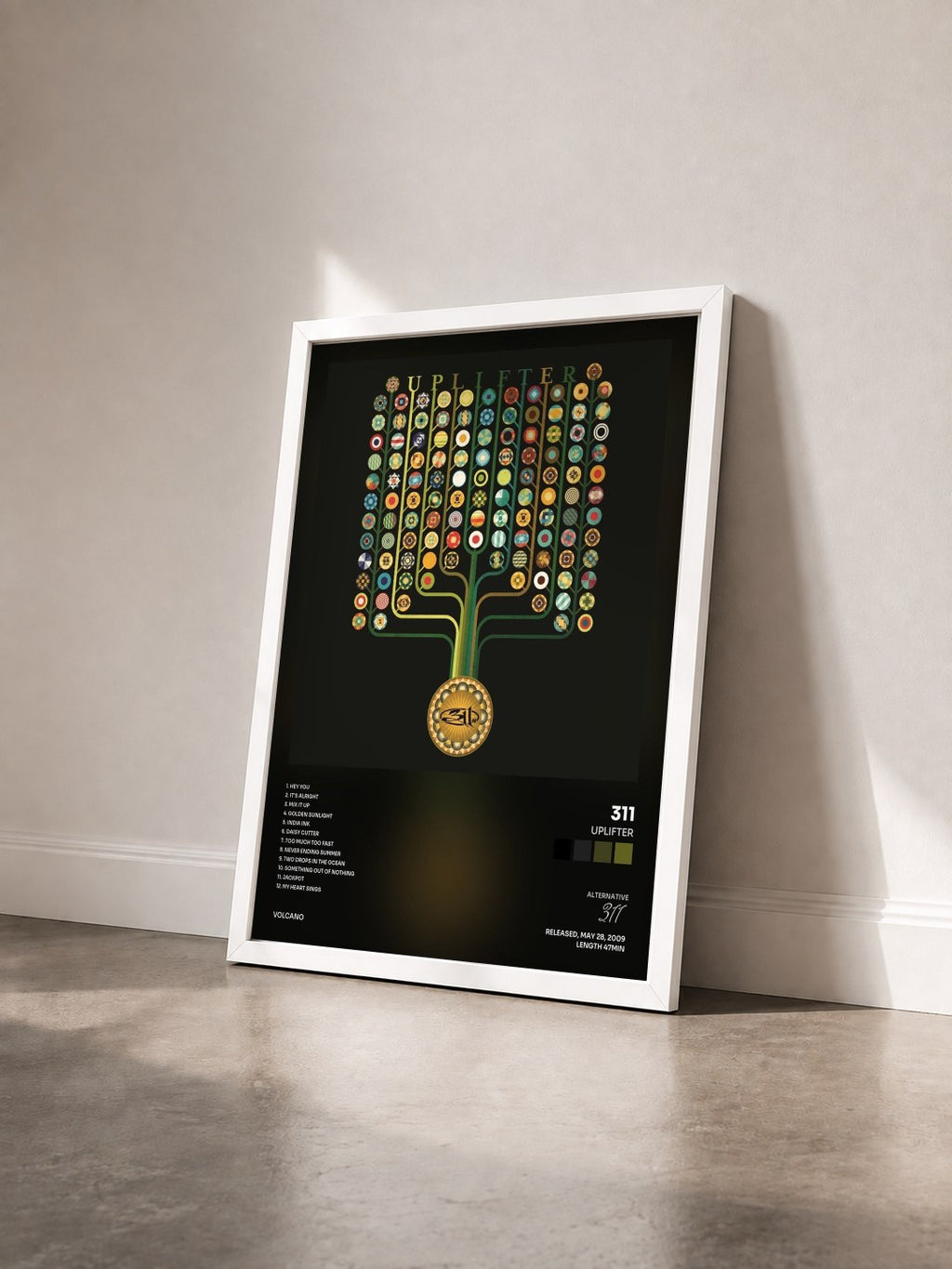 #blanc Tableau de l'album Uplifter de 311 vu de trois quarts, cadre blanc