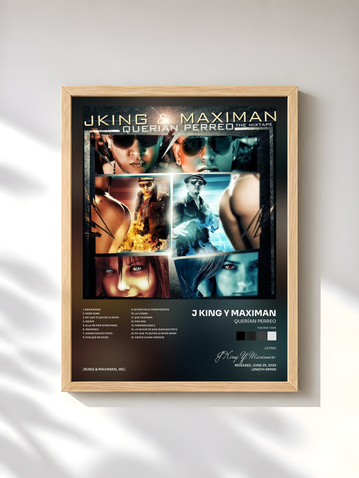 #bois Tableau de l'album Querían Perreo (The Mix Tape) de J King Y Maximan, cadre en bois brut, imprimé et encadré en France