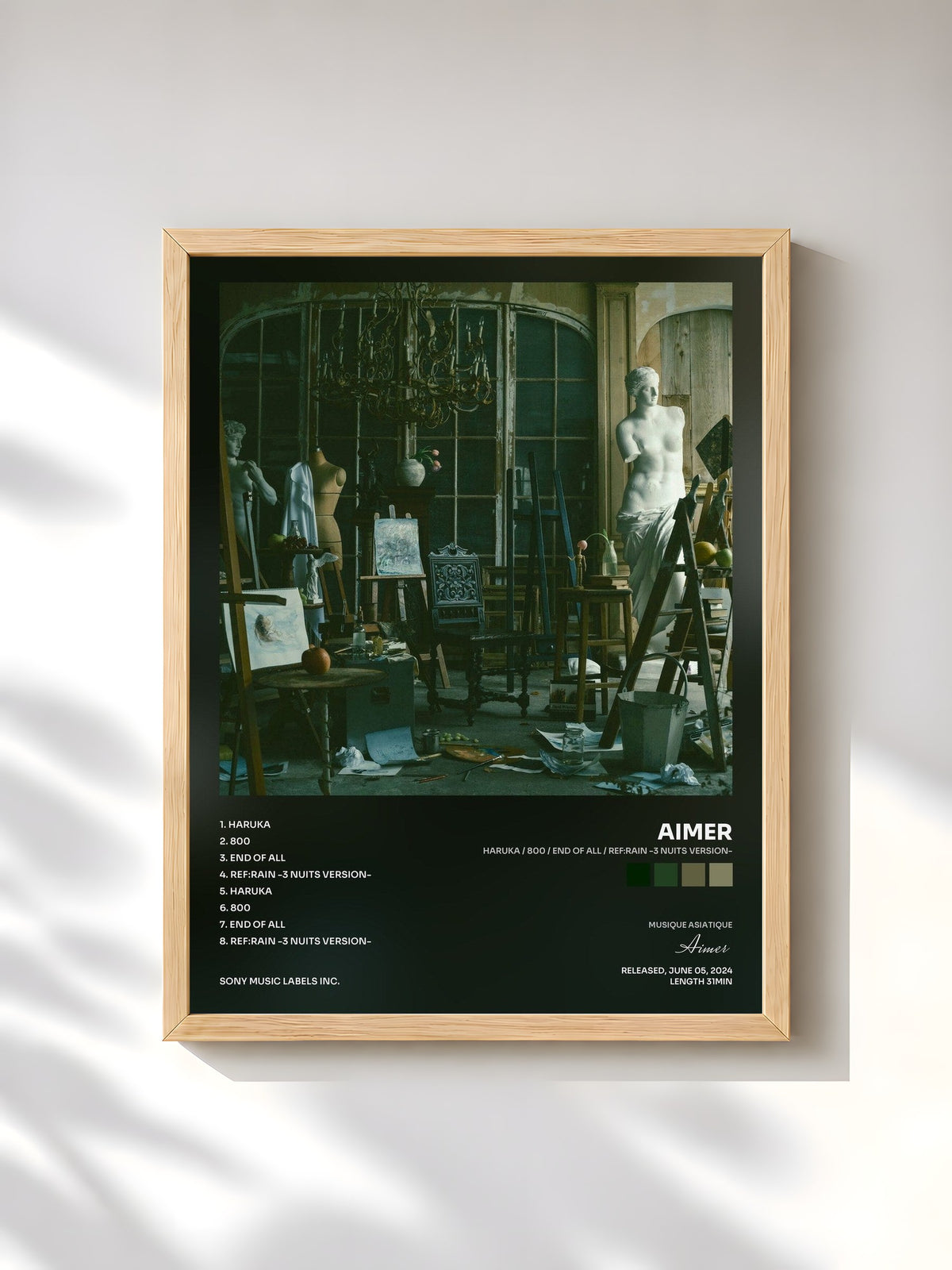 #bois Tableau de l'album haruka / 800 / End of All / Ref:rain -3 nuits version- de Aimer, cadre en bois brut, imprimé et encadré en France