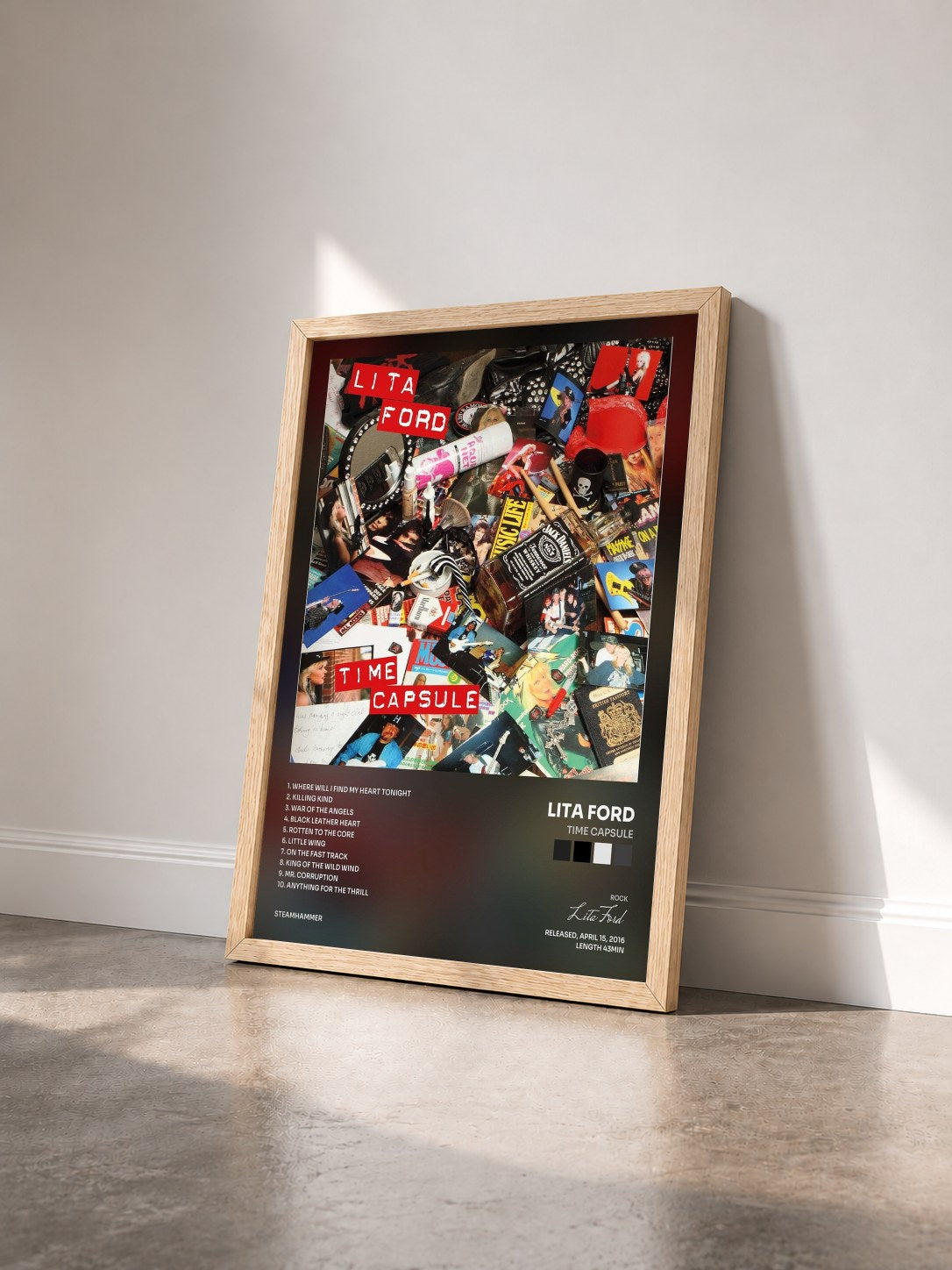 #bois Tableau de l'album Time Capsule de Lita Ford vu de trois quarts, cadre en bois brut