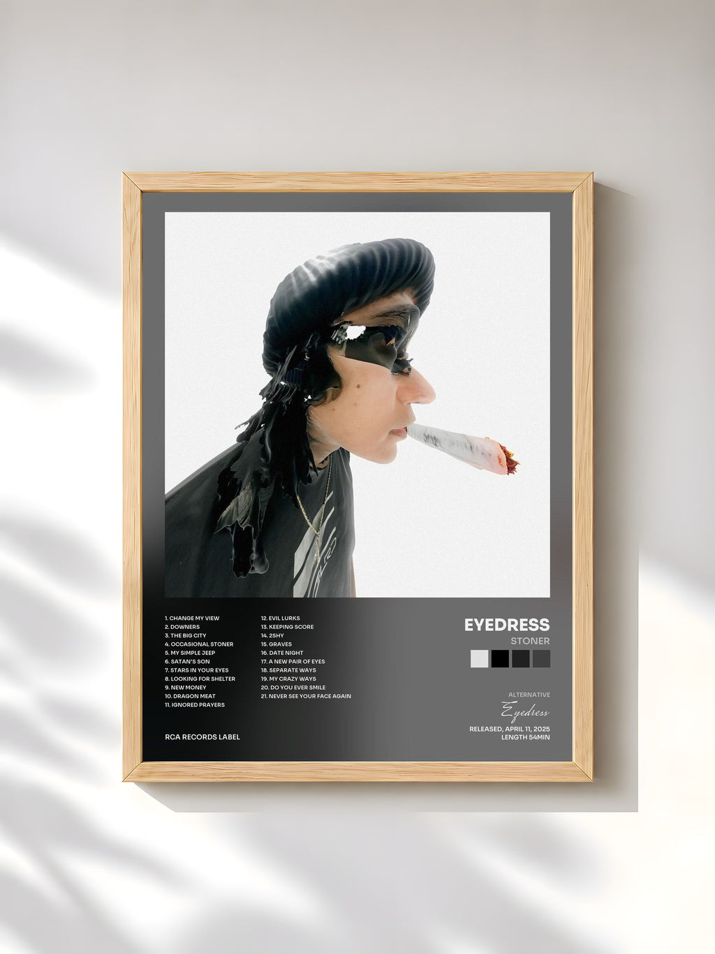 #bois Tableau de l'album Stoner de Eyedress, cadre en bois brut, imprimé et encadré en France