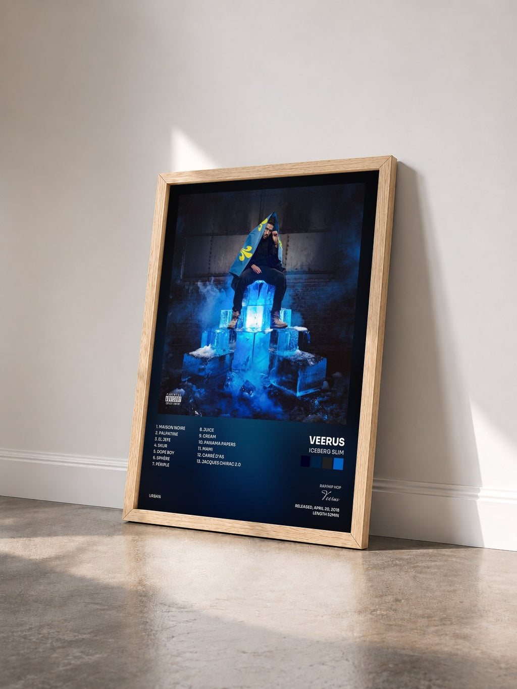 #bois Tableau de l'album Iceberg Slim de Veerus vu de trois quarts, cadre en bois brut