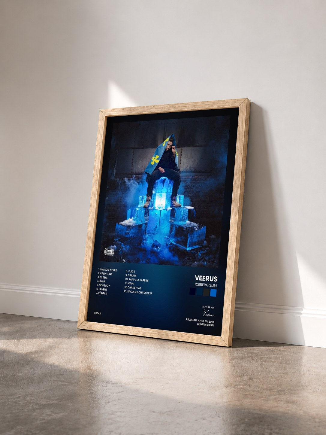 #bois Tableau de l'album Iceberg Slim de Veerus vu de trois quarts, cadre en bois brut