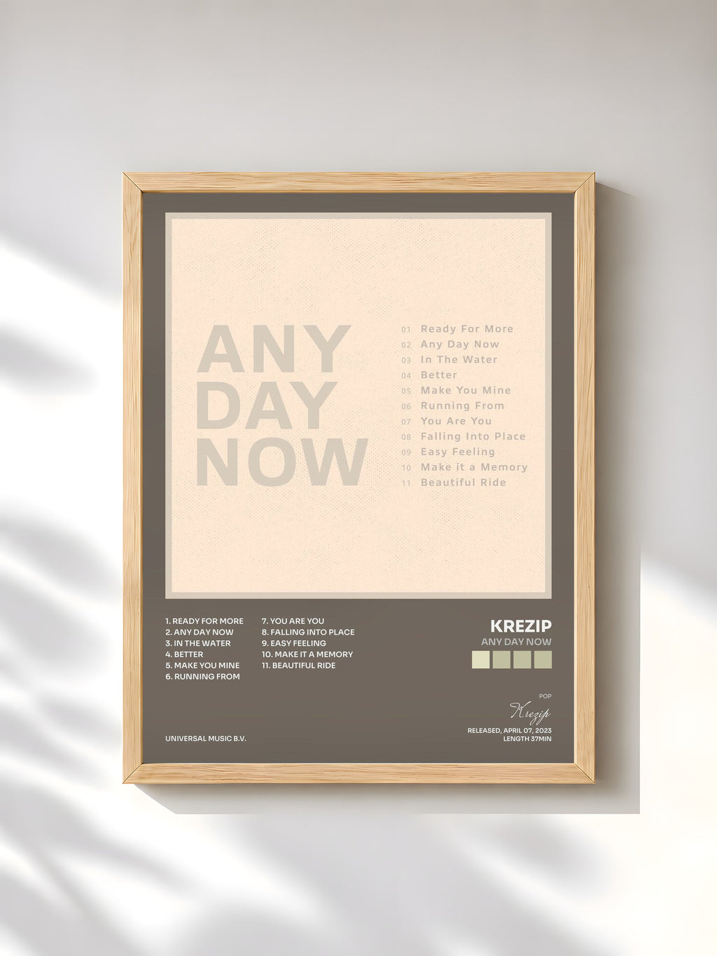 #bois Tableau de l'album Any Day Now de Krezip, cadre en bois brut, imprimé et encadré en France
