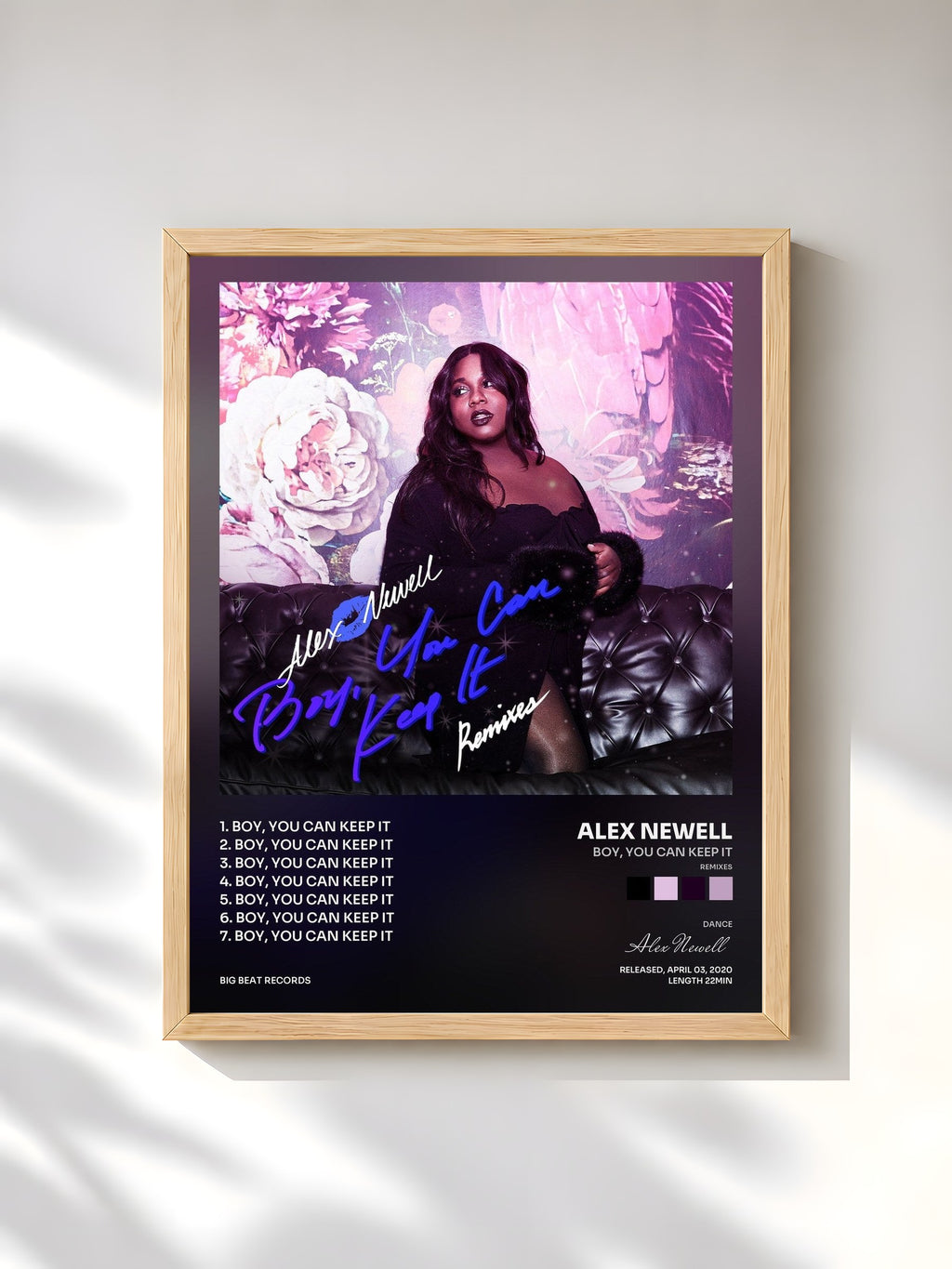 #bois Tableau de l'album Boy, You Can Keep It (Remixes) de Alex Newell, cadre en bois brut, imprimé et encadré en France