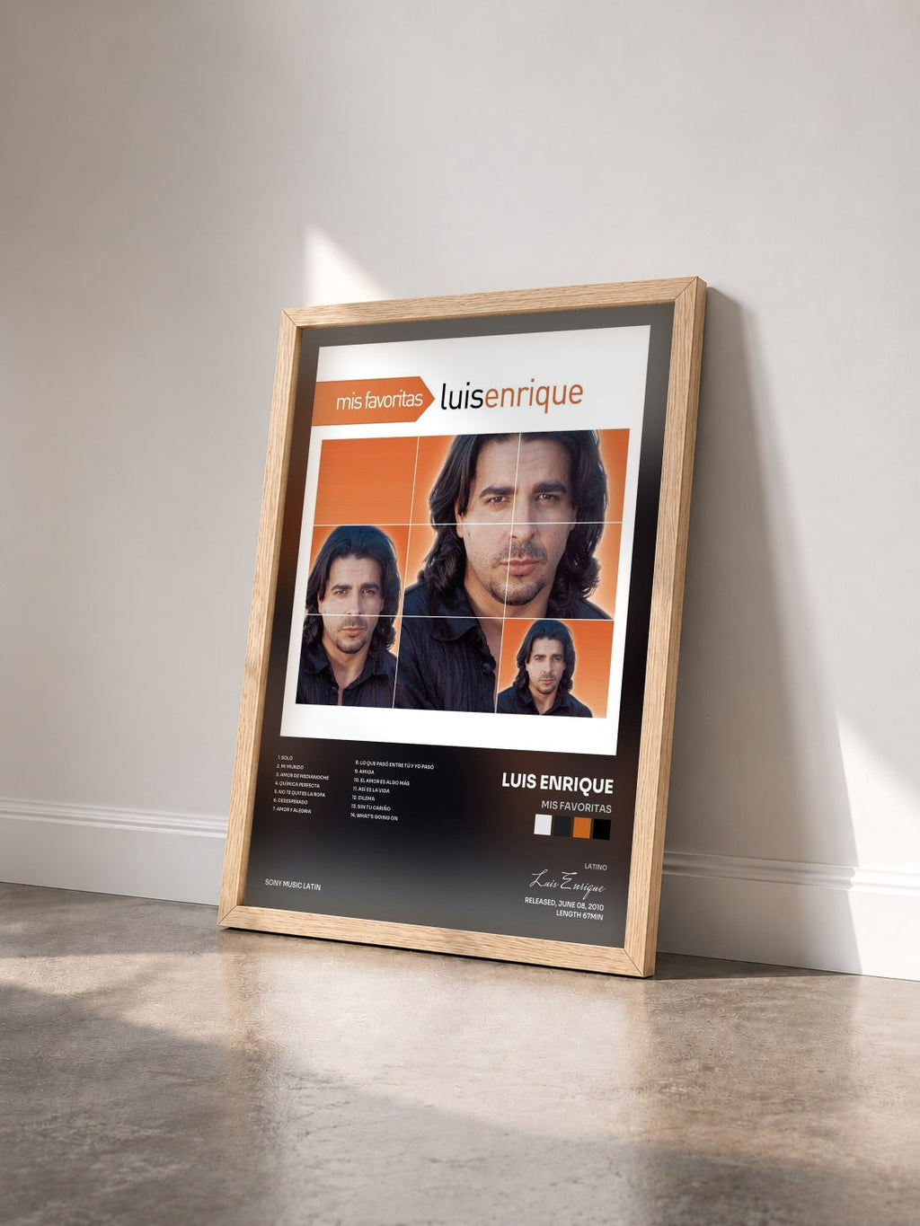 #bois Tableau de l'album Mis Favoritas de Luis Enrique vu de trois quarts, cadre en bois brut