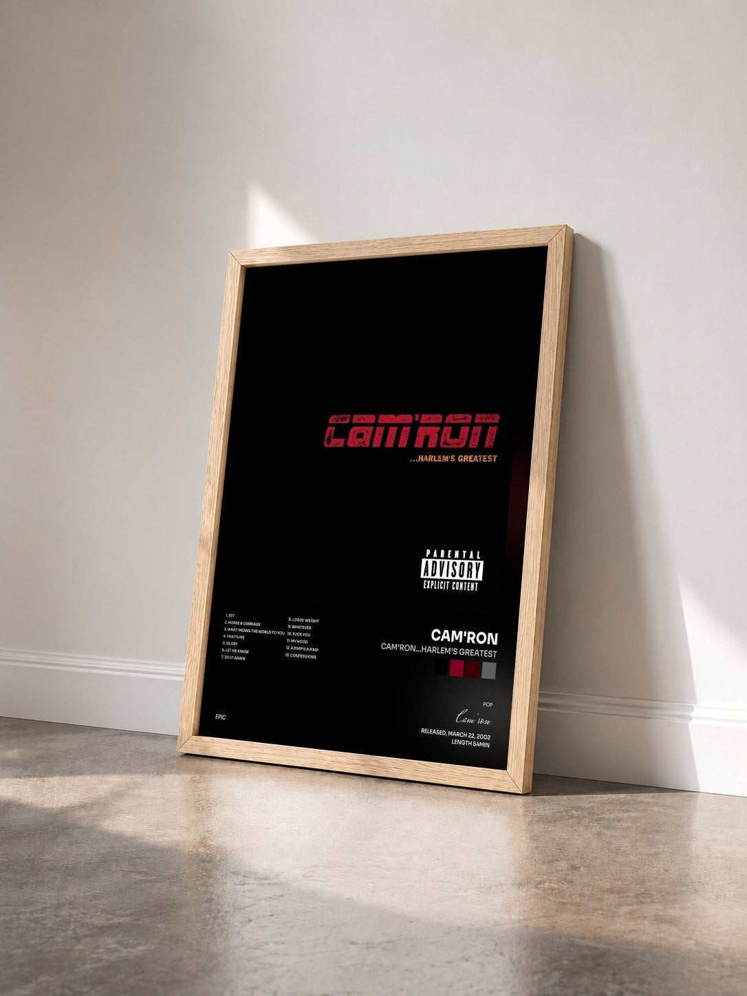 #bois Tableau de l'album Cam'ron...Harlem's Greatest de Cam'ron vu de trois quarts, cadre en bois brut