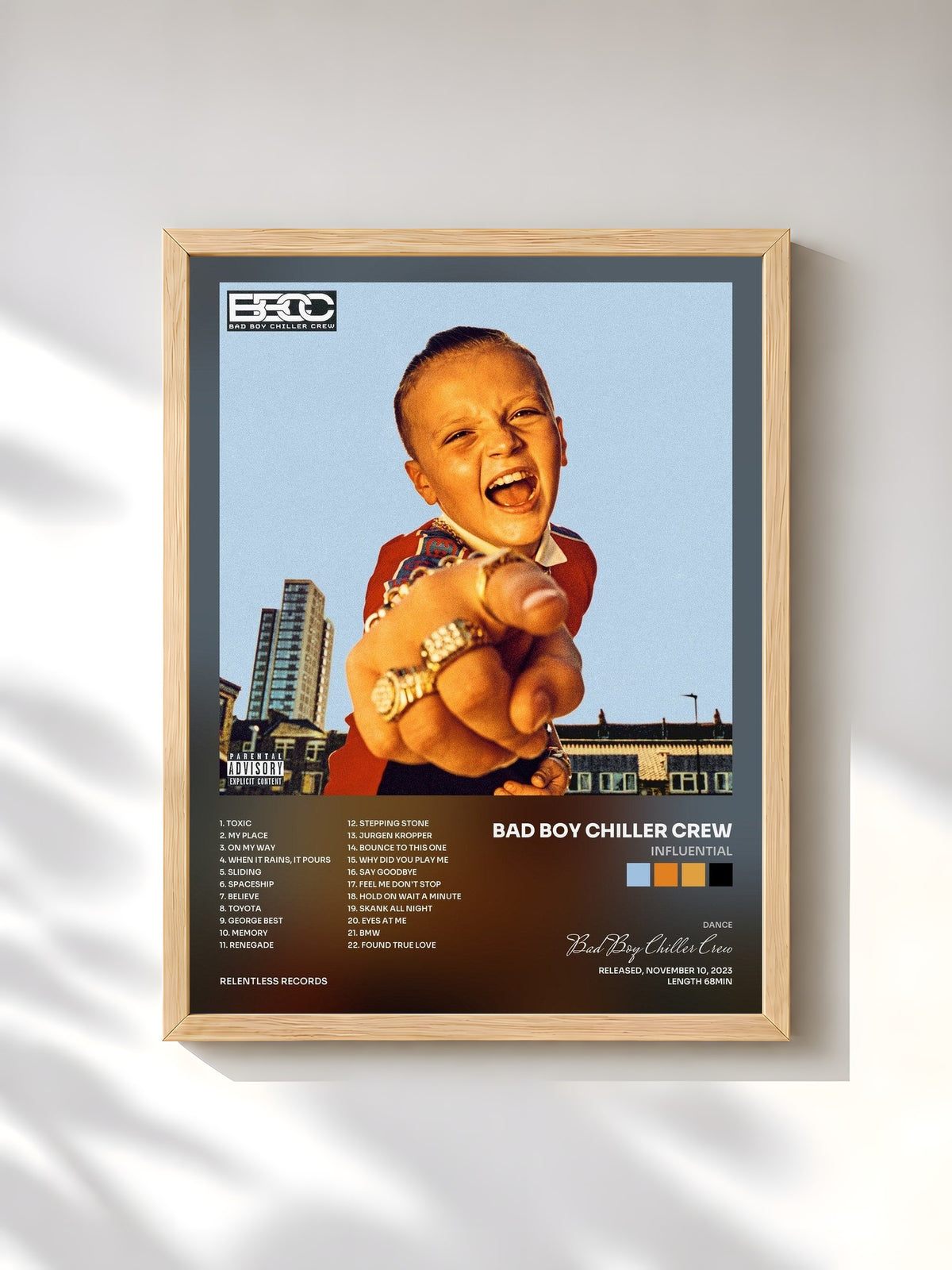 #bois Tableau de l'album Influential de Bad Boy Chiller Crew, cadre en bois brut, imprimé et encadré en France