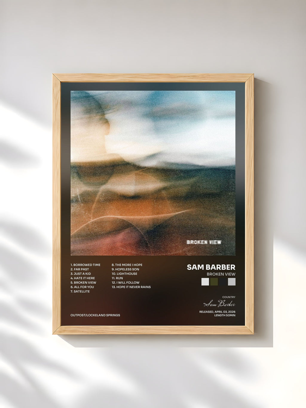 #bois Tableau de l'album Broken View de Sam Barber, cadre en bois brut, imprimé et encadré en France