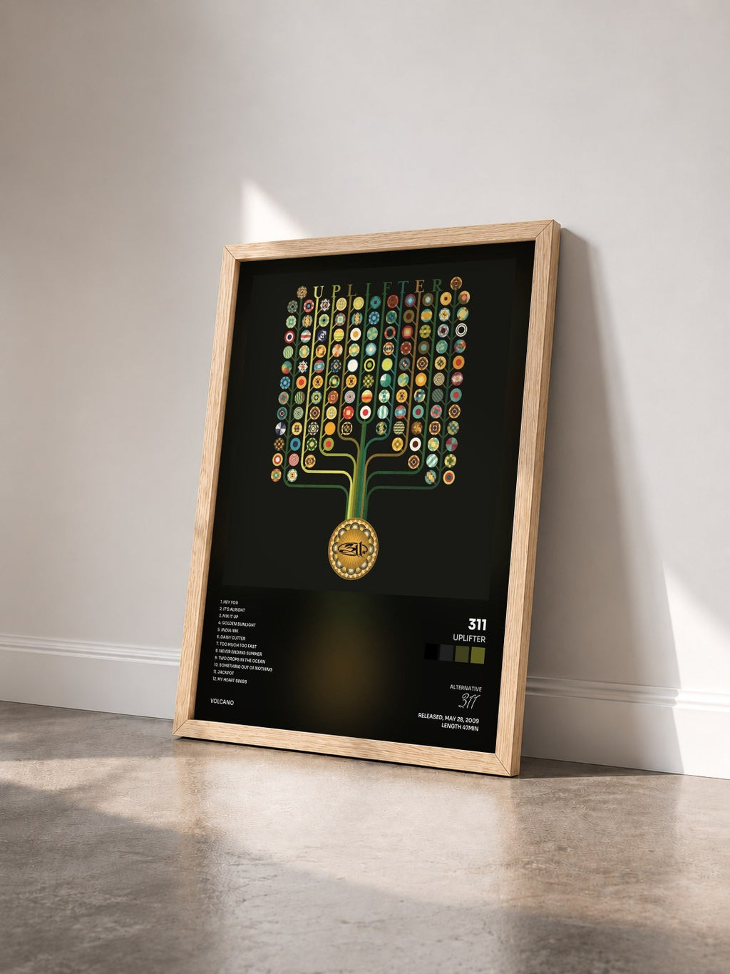 #bois Tableau de l'album Uplifter de 311 vu de trois quarts, cadre en bois brut