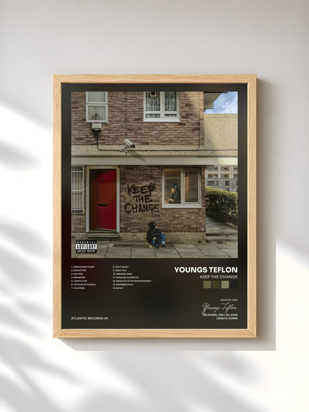 #bois Tableau de l'album Keep The Change de Youngs Teflon, cadre en bois brut, imprimé et encadré en France