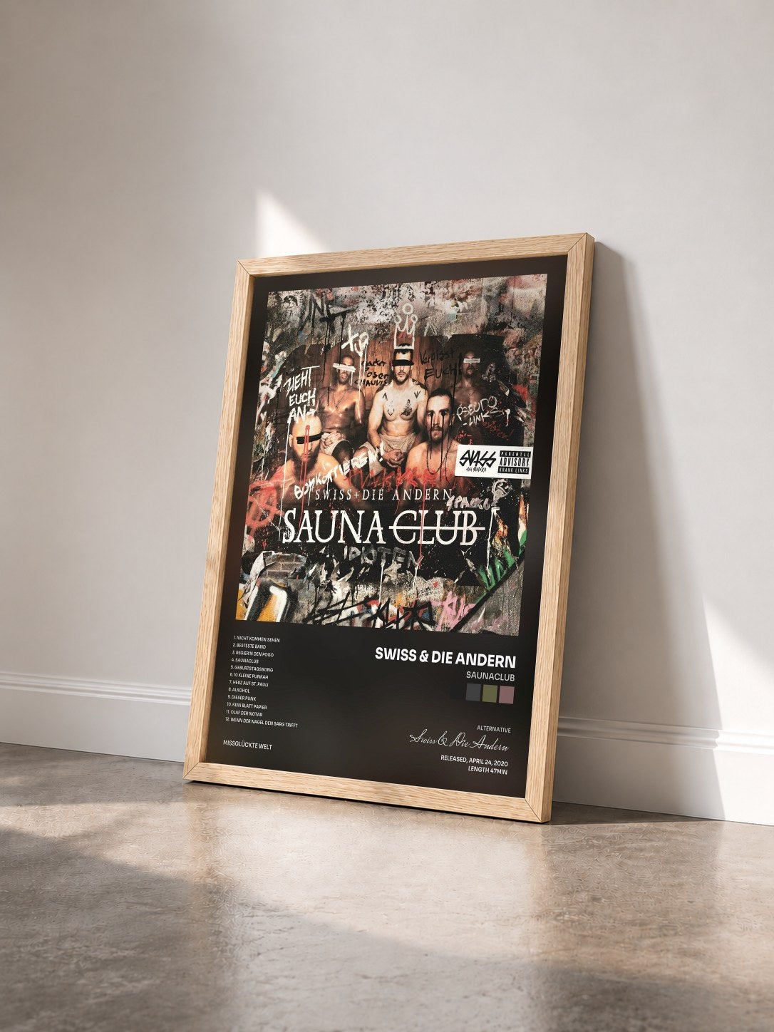 #bois Tableau de l'album Saunaclub de Swiss & Die Andern vu de trois quarts, cadre en bois brut