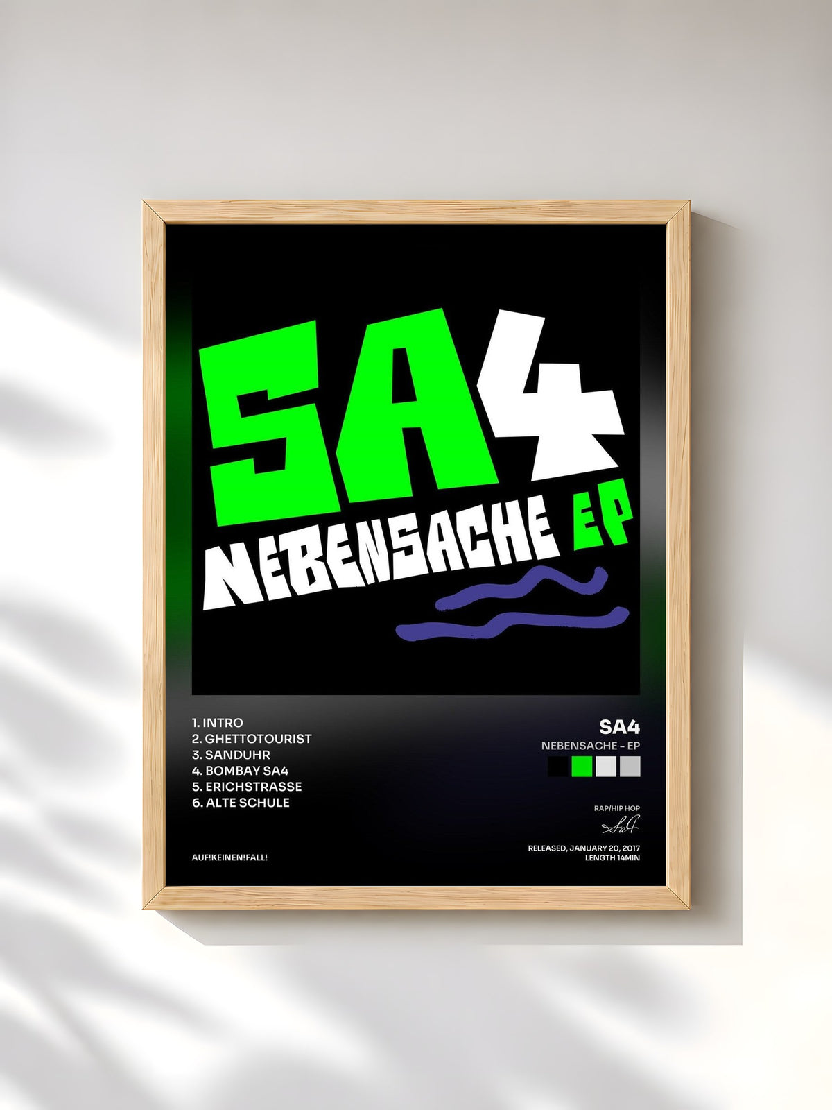 #bois Tableau de l'album Nebensache - EP de Sa4, cadre en bois brut, imprimé et encadré en France