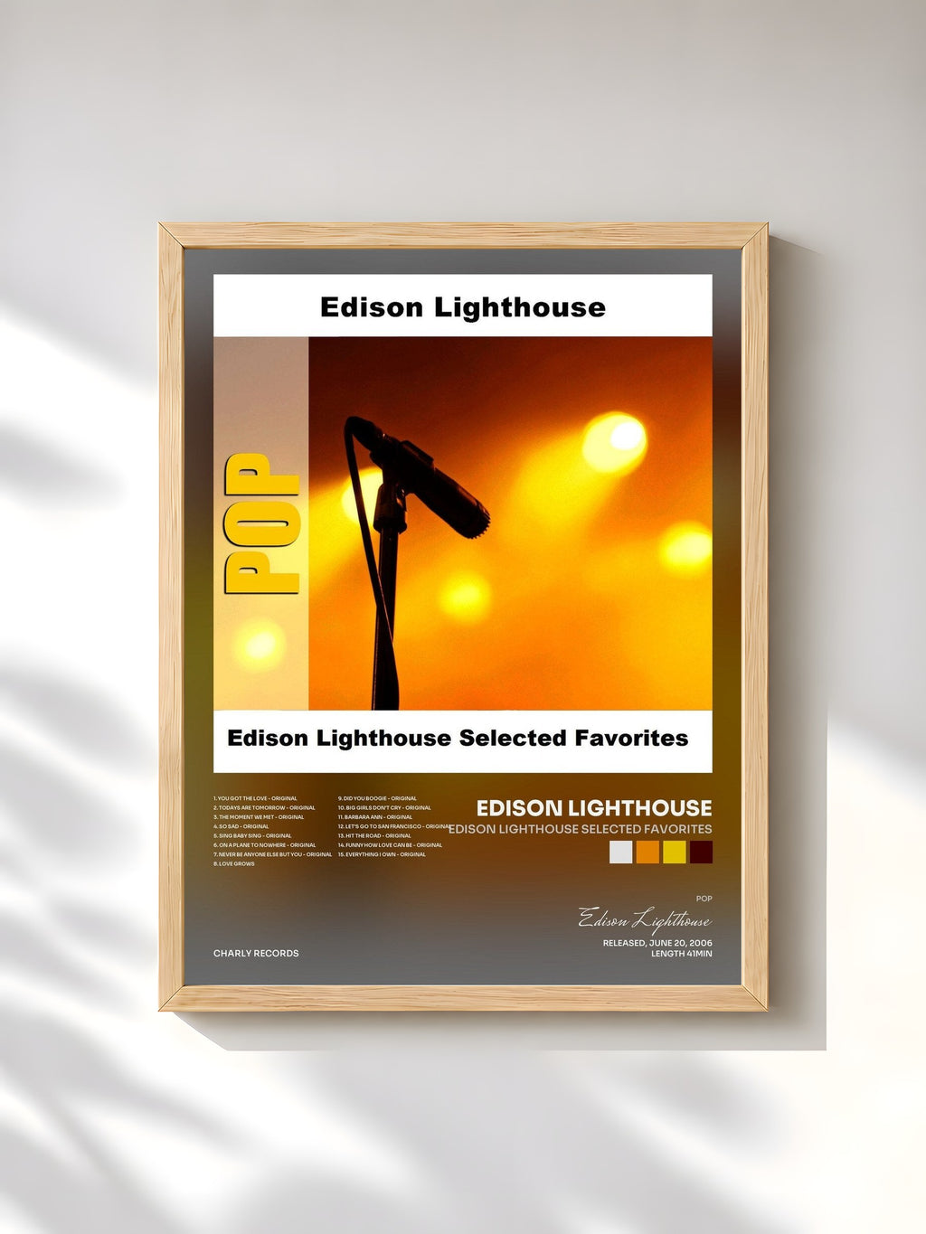#bois Tableau de l'album Edison Lighthouse Selected Favorites de Edison Lighthouse, cadre en bois brut, imprimé et encadré en France