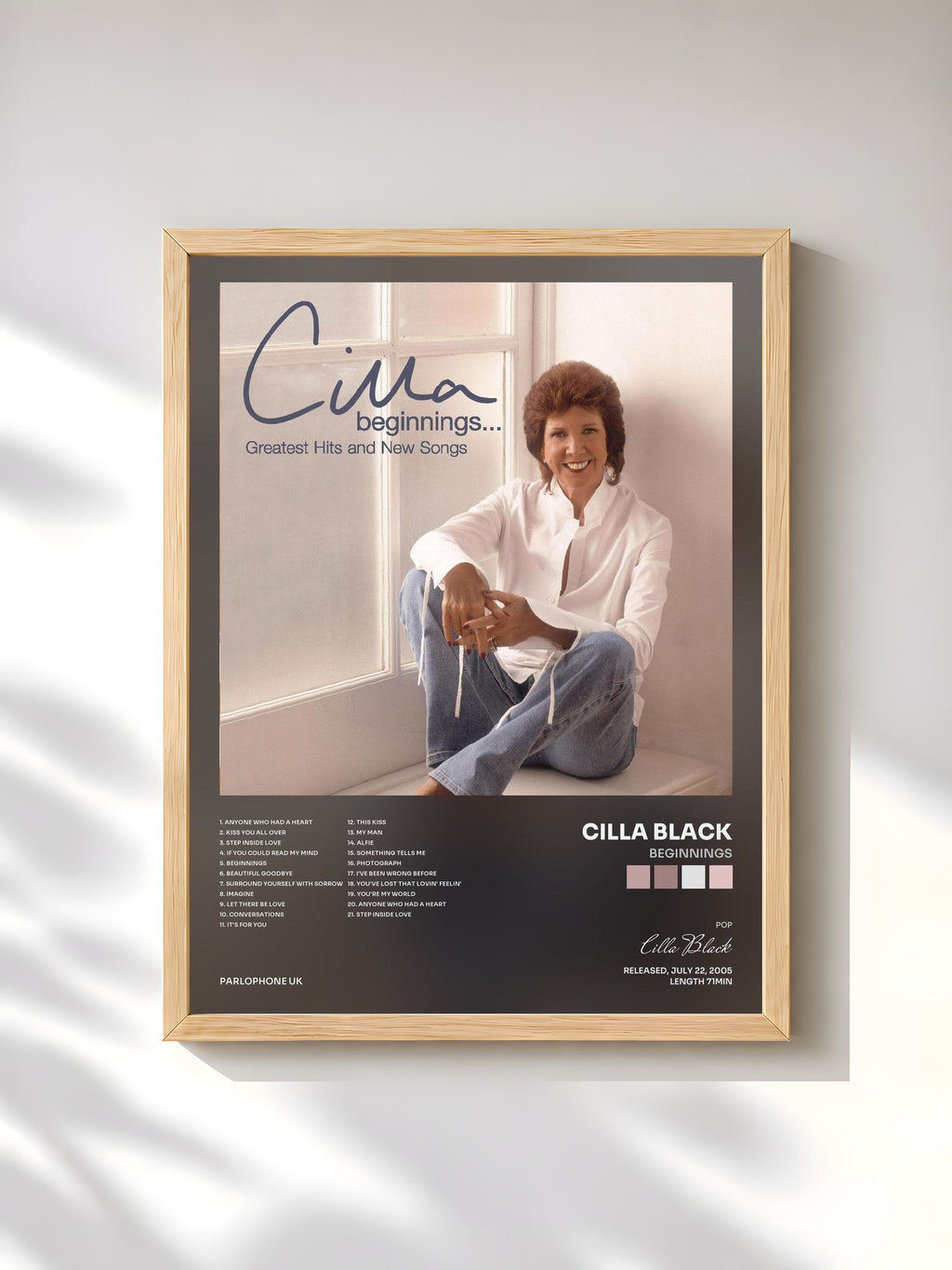 #bois Tableau de l'album Beginnings de Cilla Black, cadre en bois brut, imprimé et encadré en France