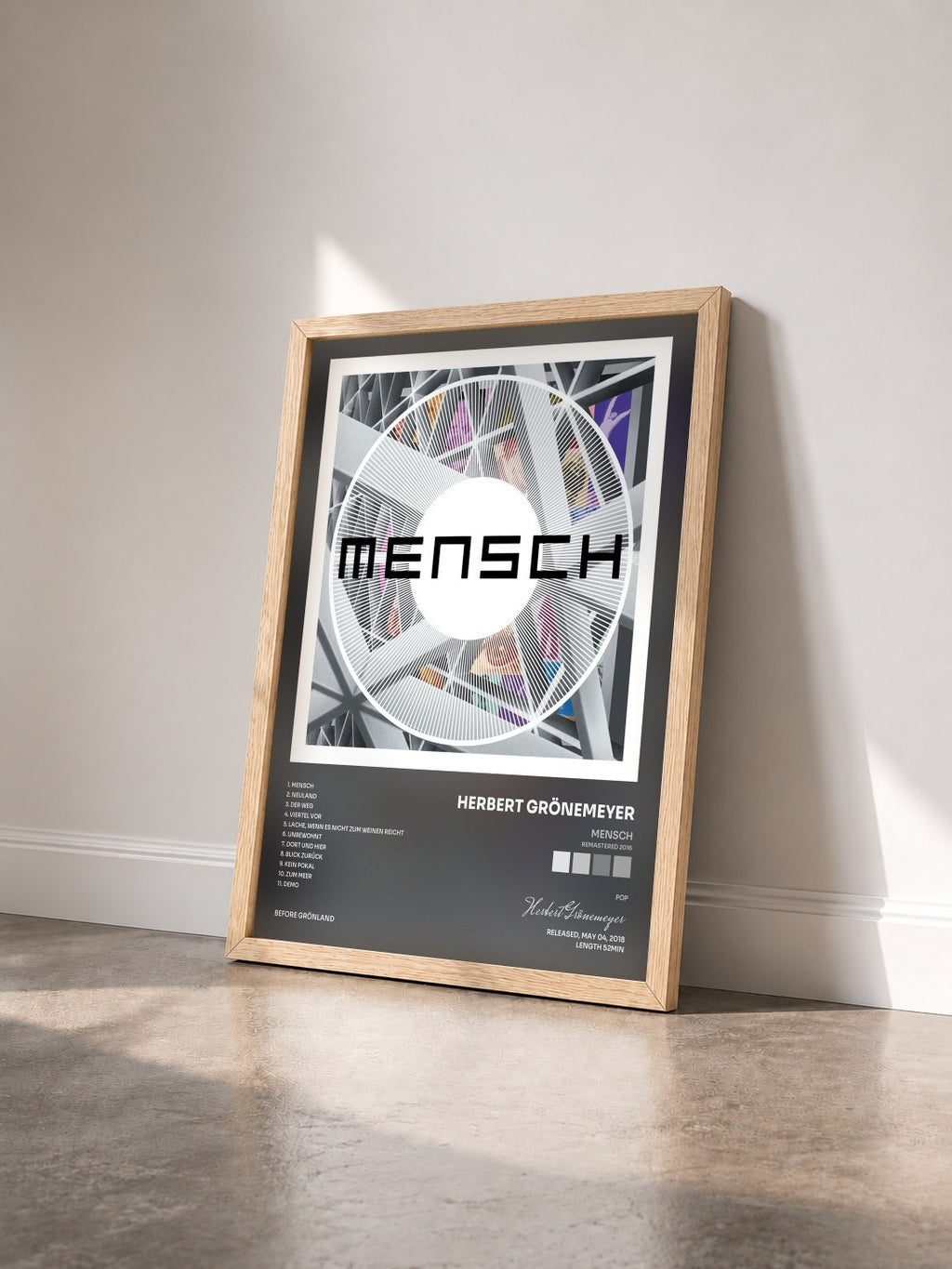 #bois Tableau de l'album Mensch (Remastered 2016) de Herbert Grönemeyer vu de trois quarts, cadre en bois brut
