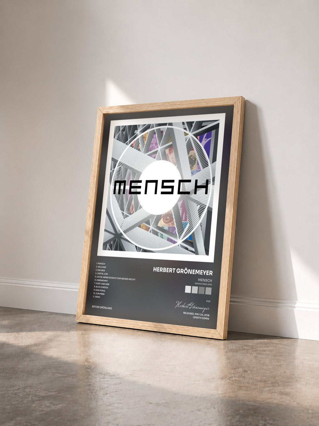 #bois Tableau de l'album Mensch (Remastered 2016) de Herbert Grönemeyer vu de trois quarts, cadre en bois brut