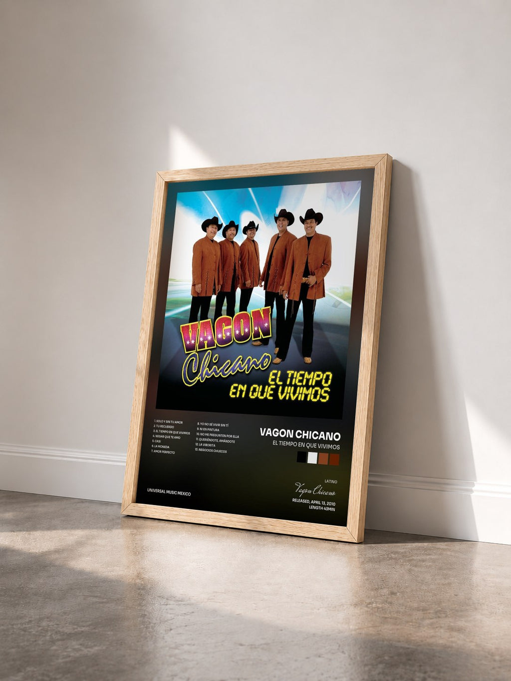 #bois Tableau de l'album El Tiempo En Que Vivimos de Vagon Chicano vu de trois quarts, cadre en bois brut