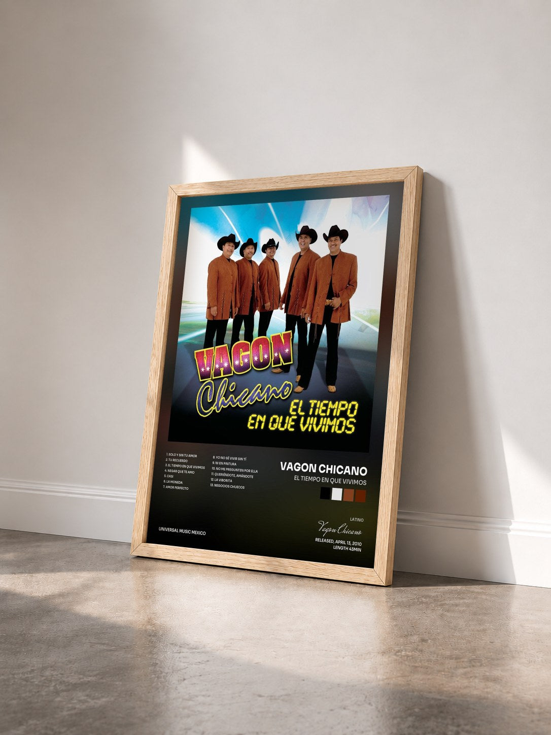 #bois Tableau de l'album El Tiempo En Que Vivimos de Vagon Chicano vu de trois quarts, cadre en bois brut