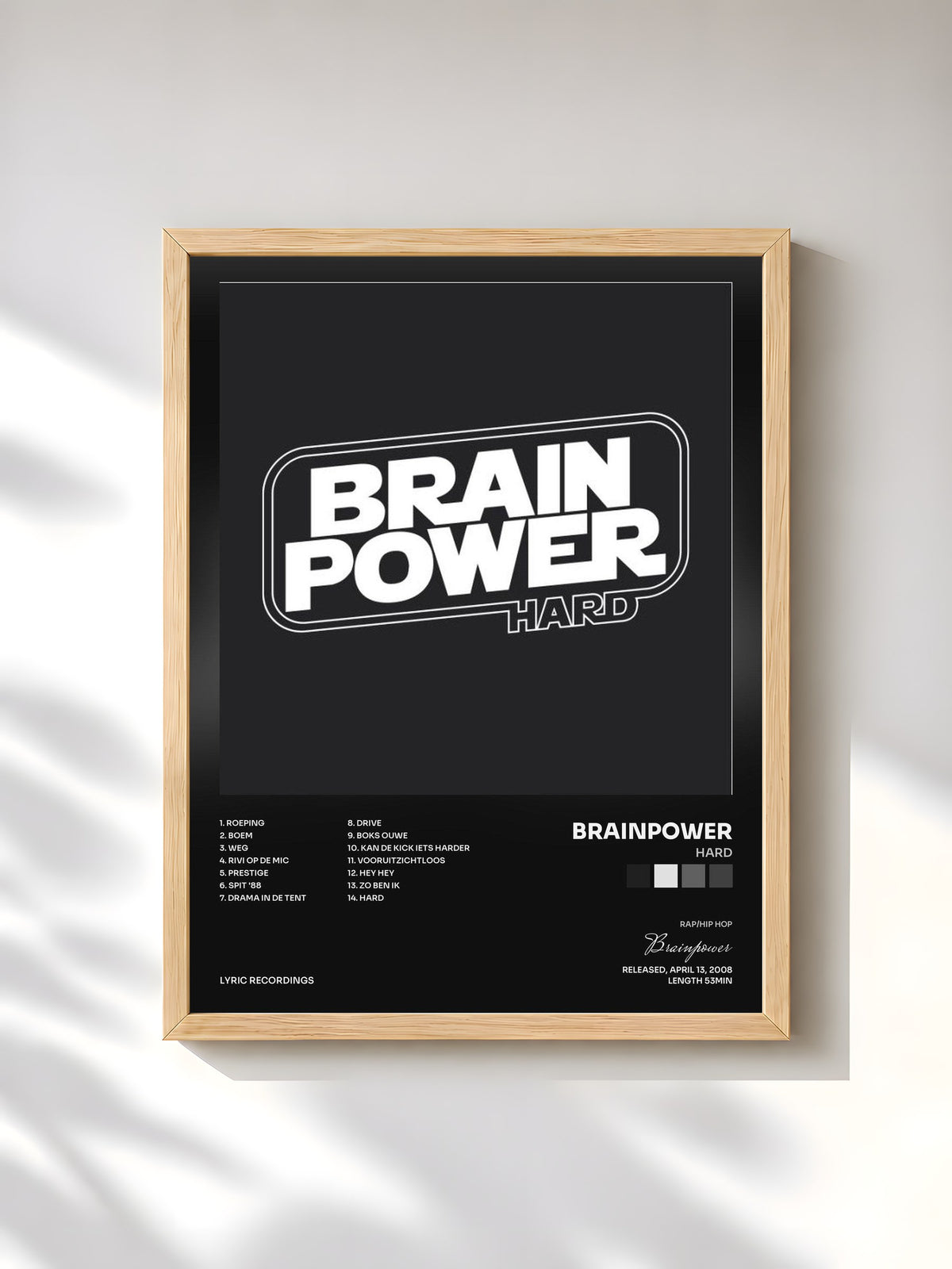 #bois Tableau de l'album Hard de Brainpower, cadre en bois brut, imprimé et encadré en France