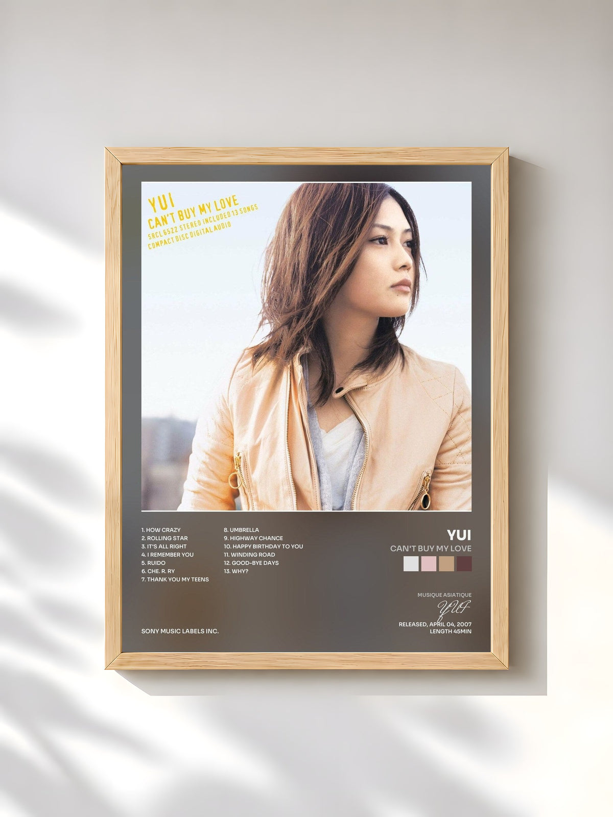 #bois Tableau de l'album CAN'T BUY MY LOVE de YUI, cadre en bois brut, imprimé et encadré en France