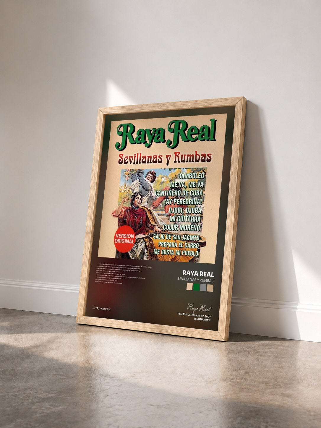 #bois Tableau de l'album Sevillanas Y Rumbas de Raya Real vu de trois quarts, cadre en bois brut