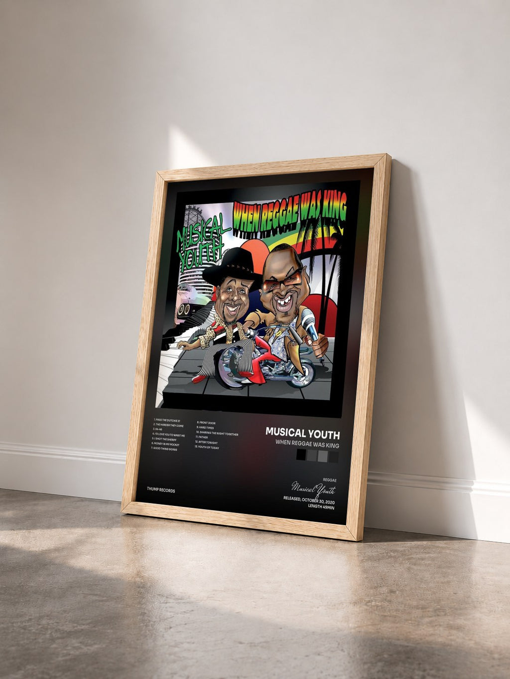 #bois Tableau de l'album When Reggae Was King de Musical Youth vu de trois quarts, cadre en bois brut