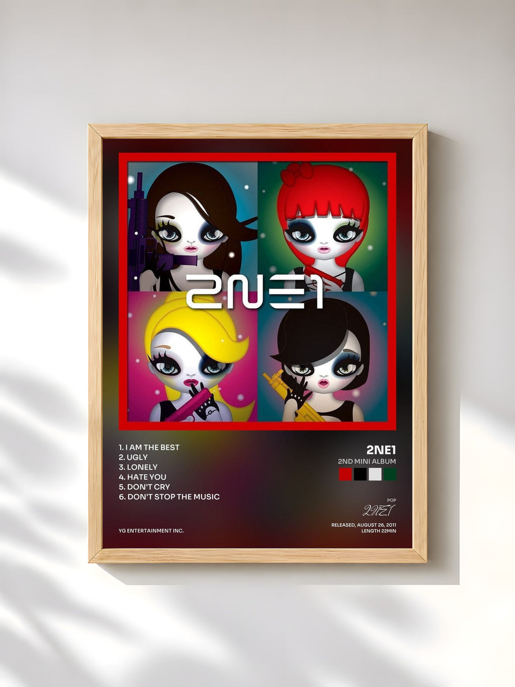 #bois Tableau de l'album 2nd Mini Album de 2NE1, cadre en bois brut, imprimé et encadré en France