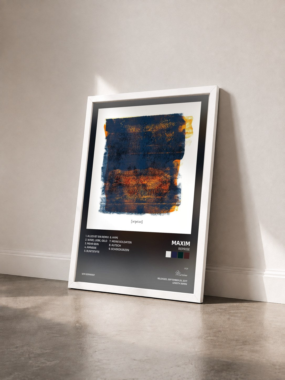 #blanc Tableau de l'album Reprise de Maxim vu de trois quarts, cadre blanc