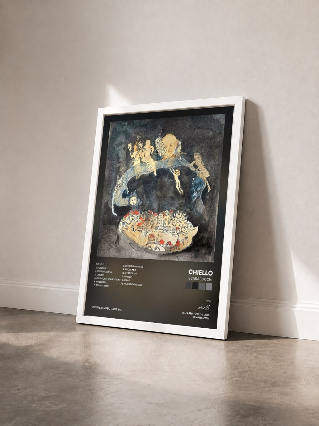 #blanc Tableau de l'album Scarabocchi de chiello vu de trois quarts, cadre blanc