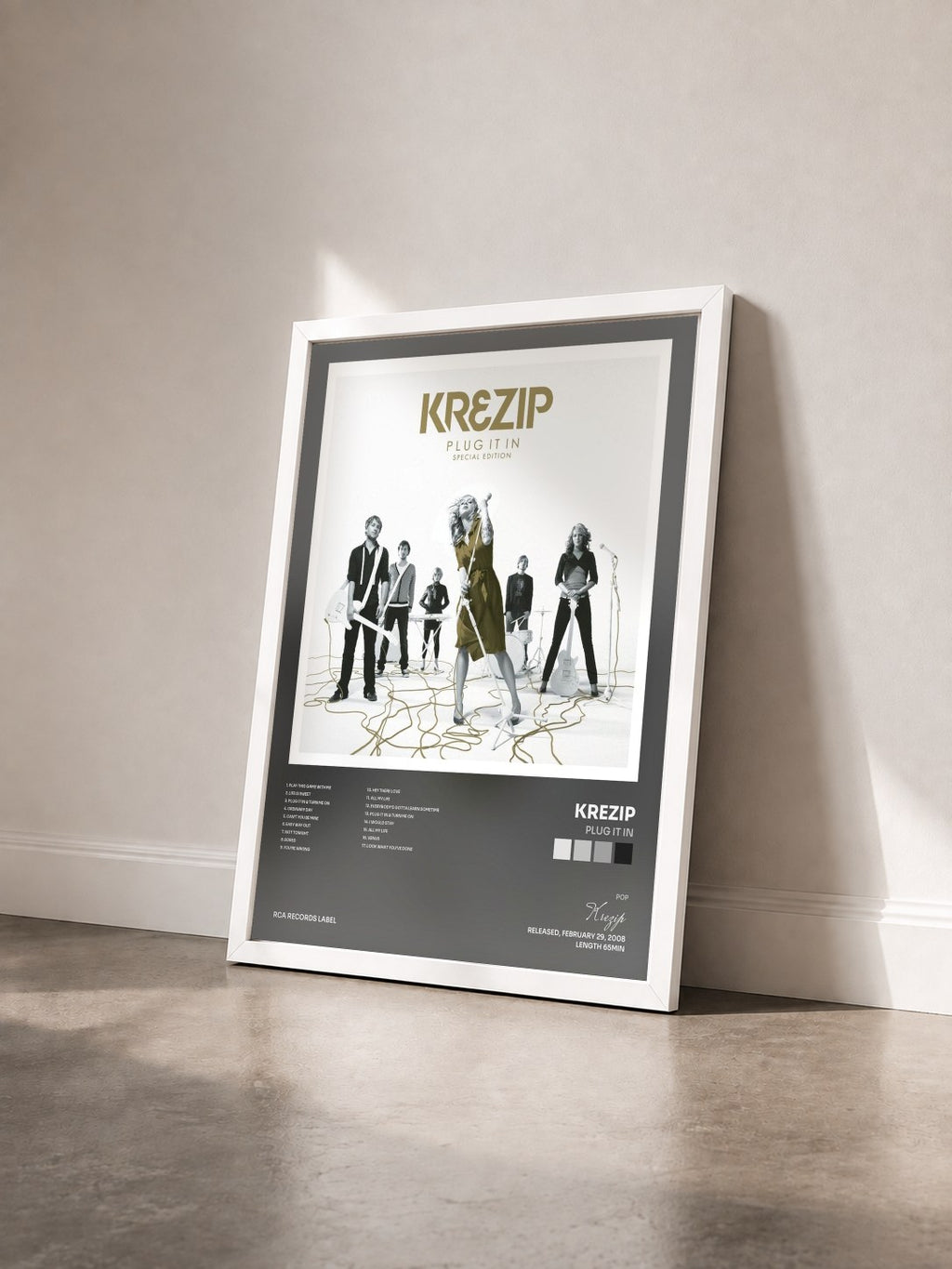 #blanc Tableau de l'album Plug It In de Krezip vu de trois quarts, cadre blanc
