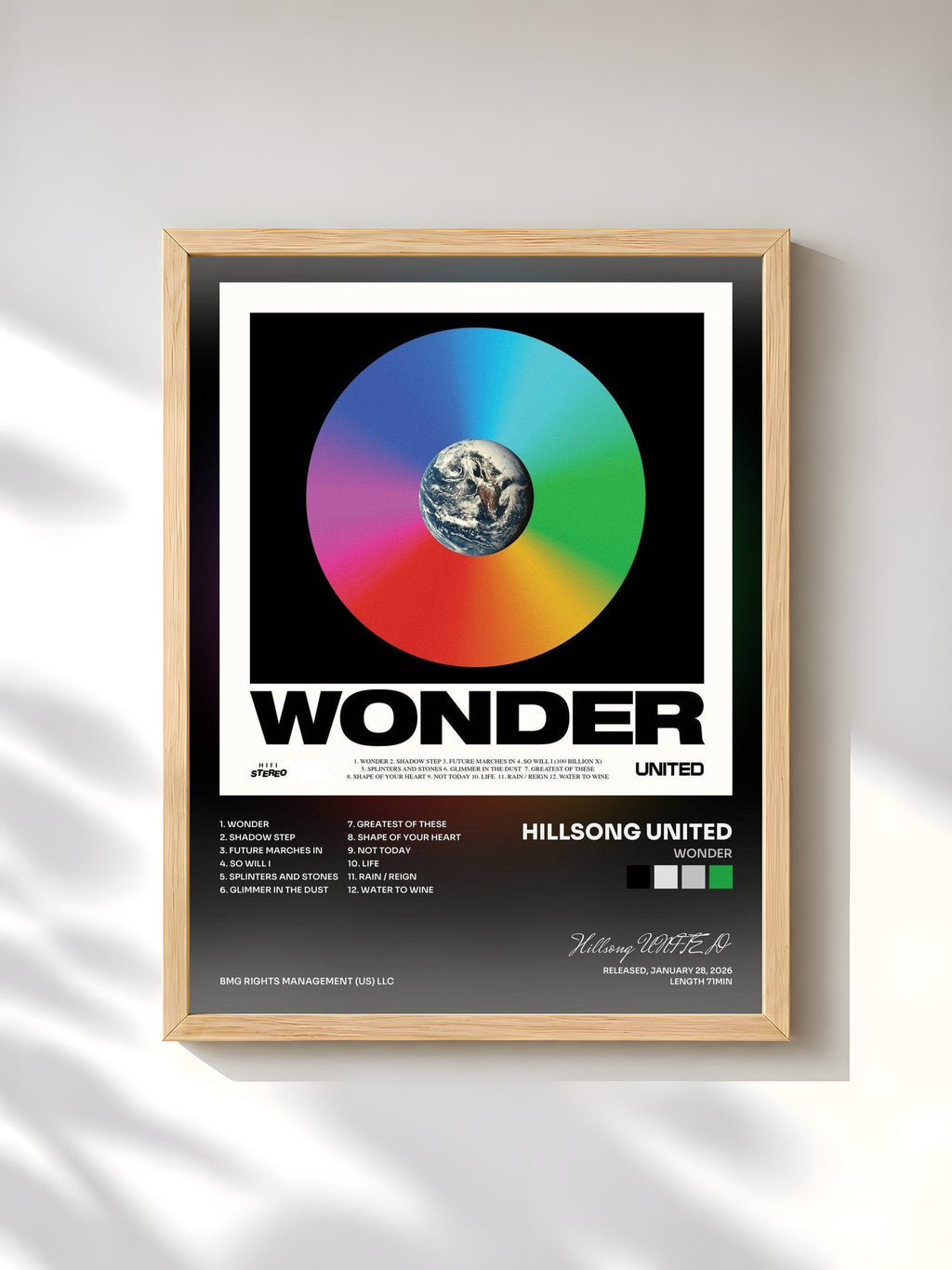 #bois Tableau de l'album Wonder de Hillsong UNITED, cadre en bois brut, imprimé et encadré en France