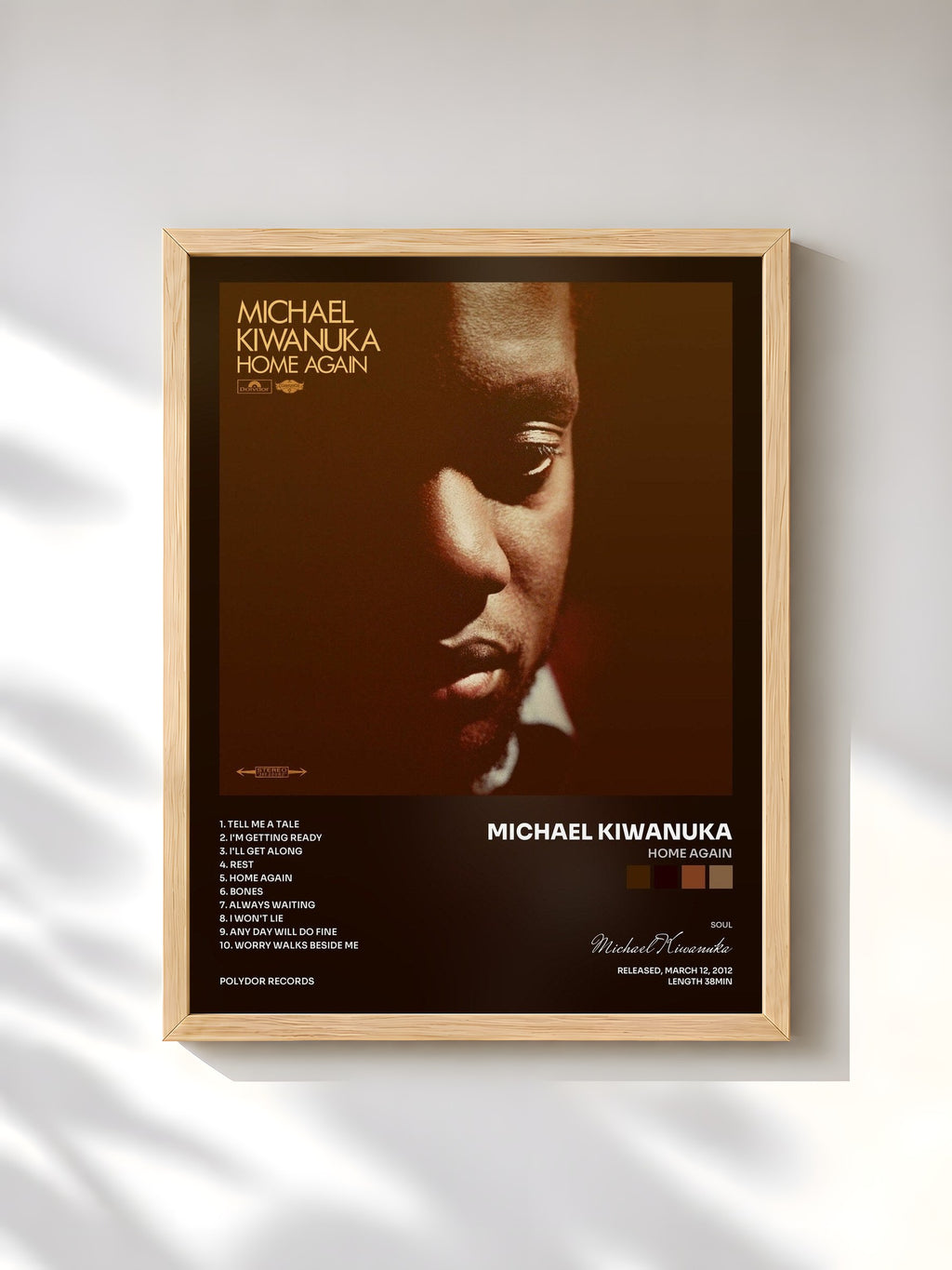 #bois Tableau de l'album Home Again de Michael Kiwanuka, cadre en bois brut, imprimé et encadré en France