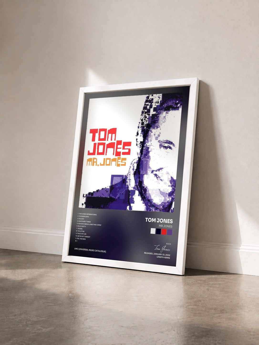 #blanc Tableau de l'album Mr Jones de Tom Jones vu de trois quarts, cadre blanc