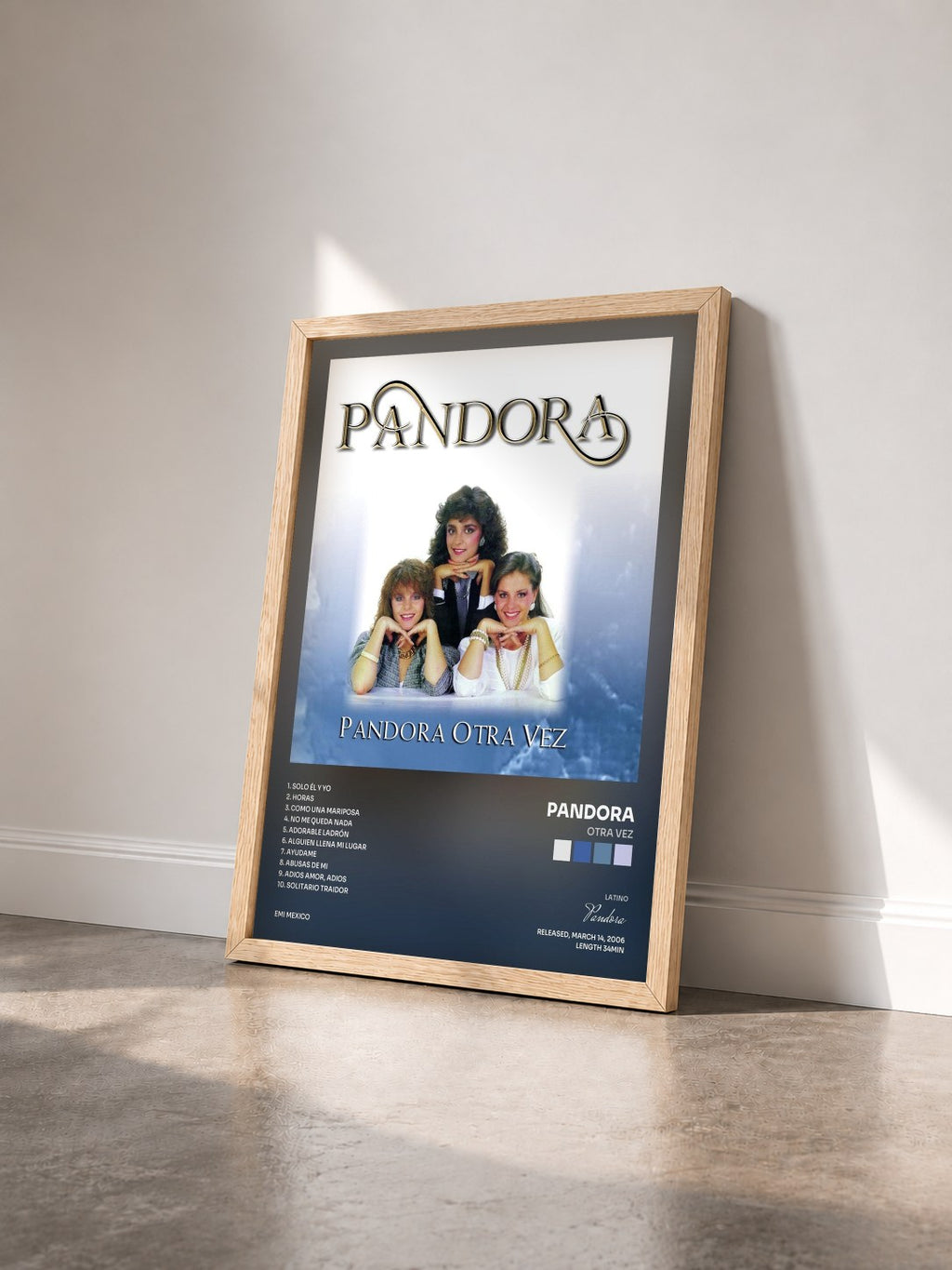 #bois Tableau de l'album Otra Vez de Pandora vu de trois quarts, cadre en bois brut