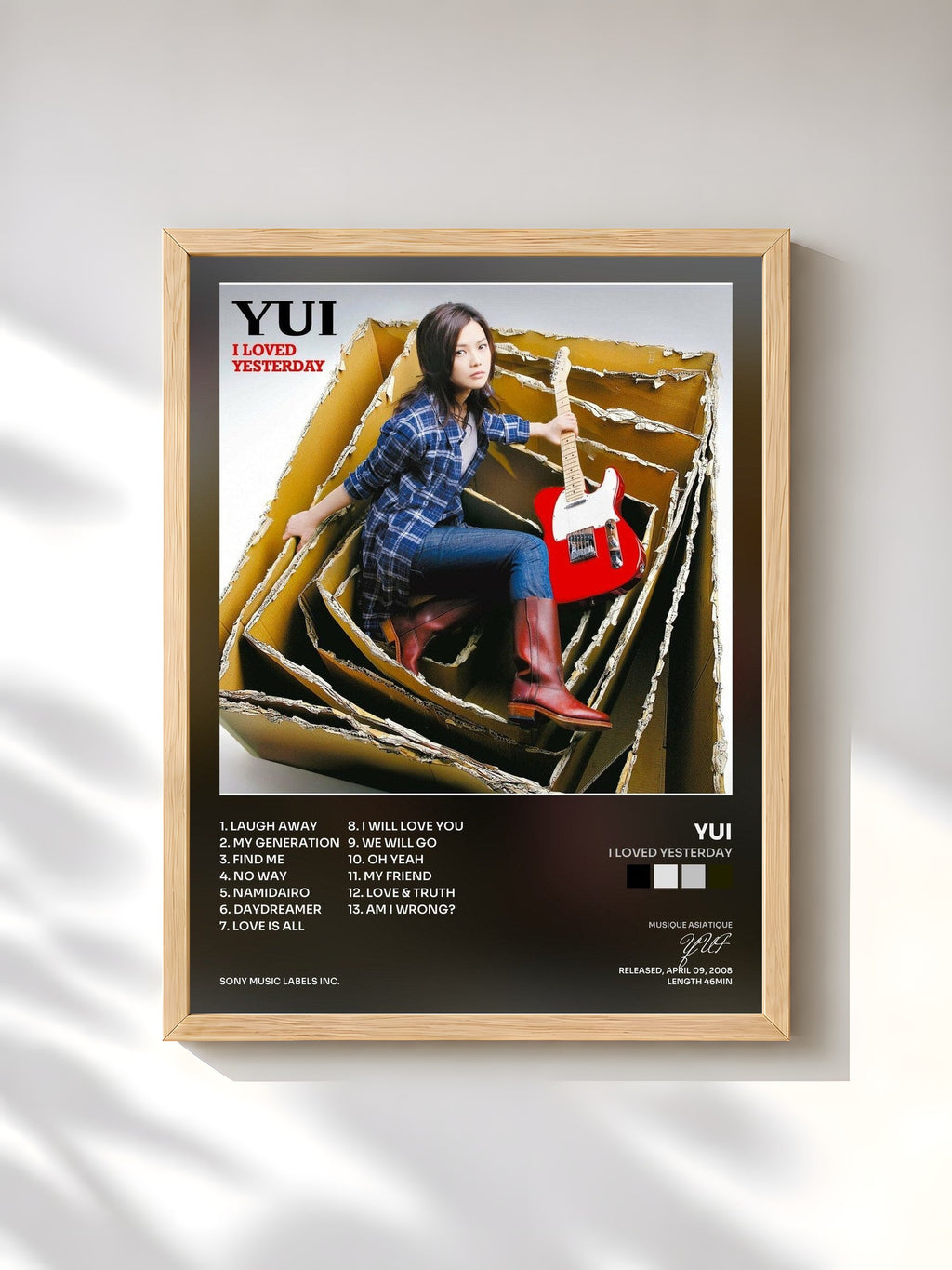 #bois Tableau de l'album I LOVED YESTERDAY de YUI, cadre en bois brut, imprimé et encadré en France