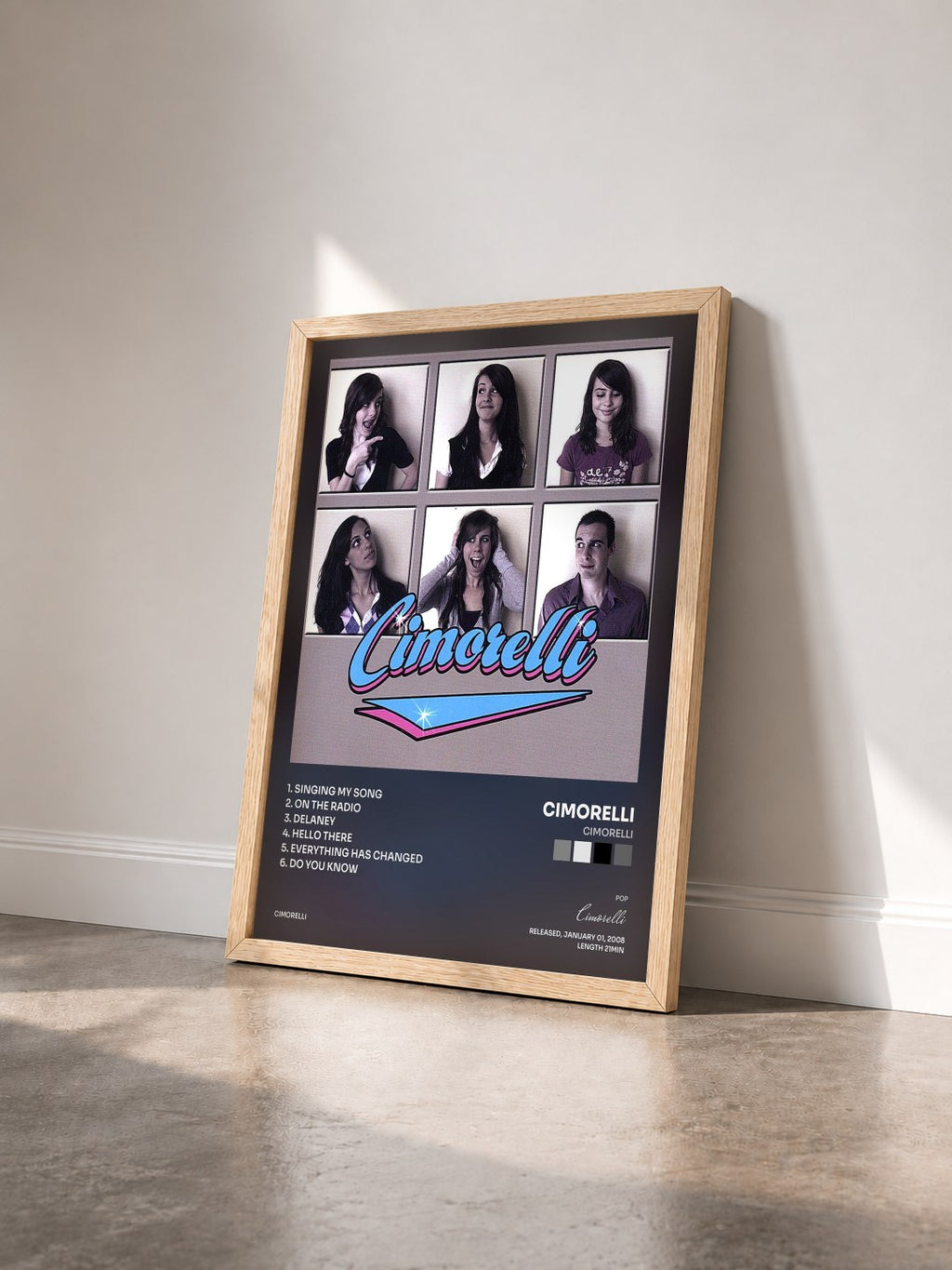 #bois Tableau de l'album Cimorelli de Cimorelli vu de trois quarts, cadre en bois brut
