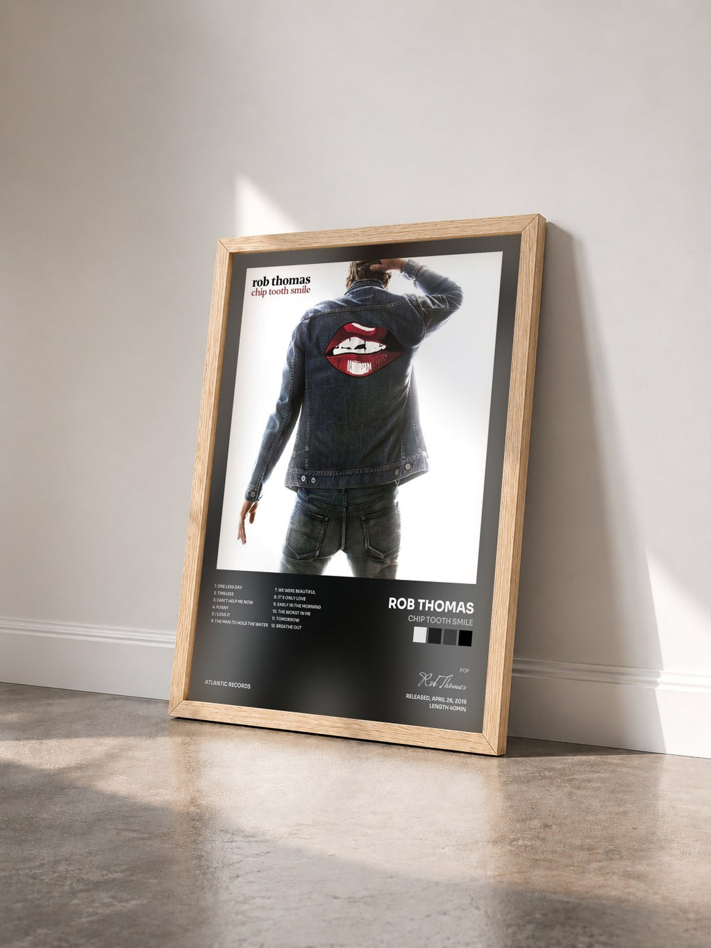 #bois Tableau de l'album Chip Tooth Smile de Rob Thomas vu de trois quarts, cadre en bois brut