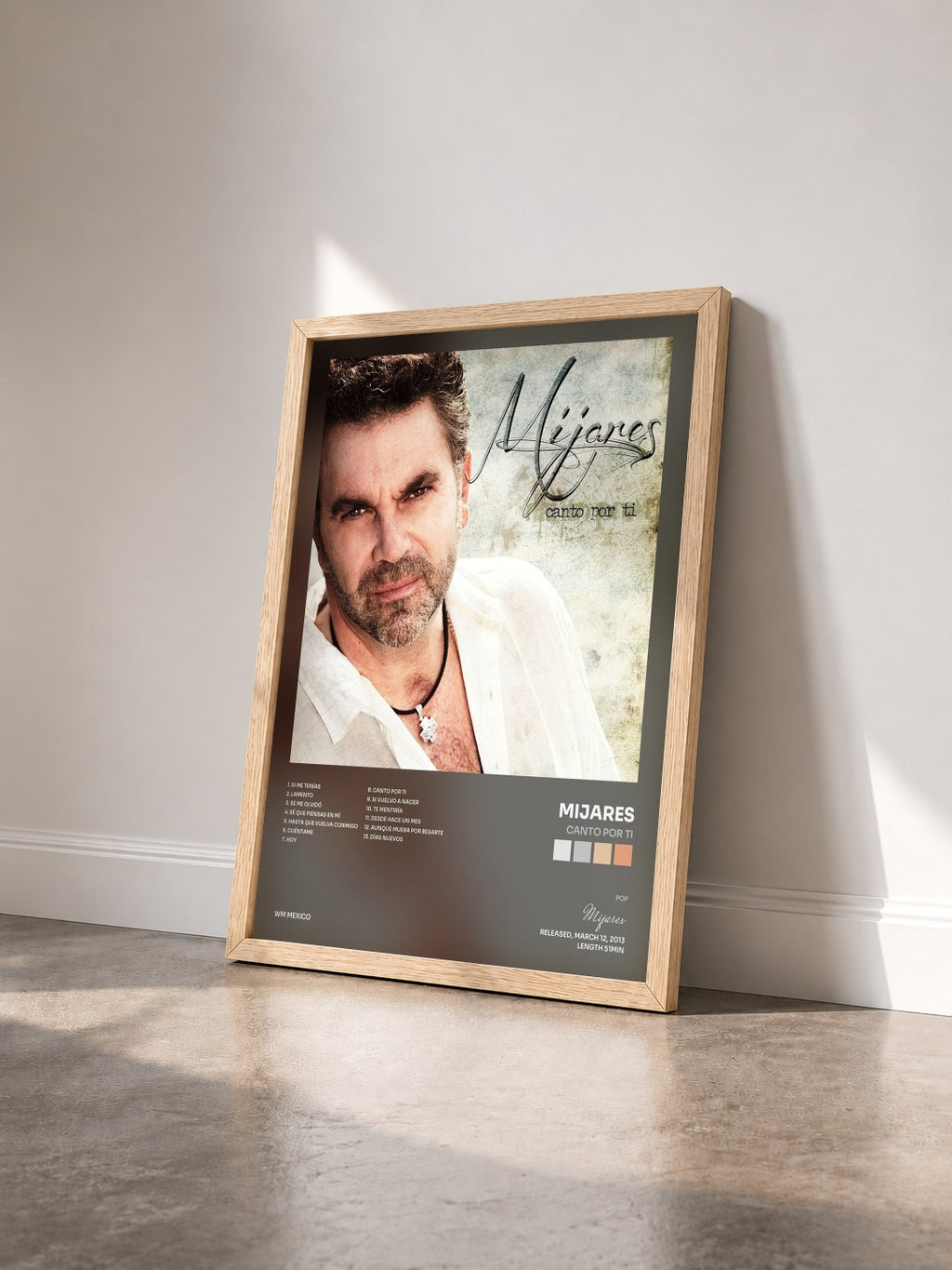 #bois Tableau de l'album Canto Por Ti de Mijares vu de trois quarts, cadre en bois brut