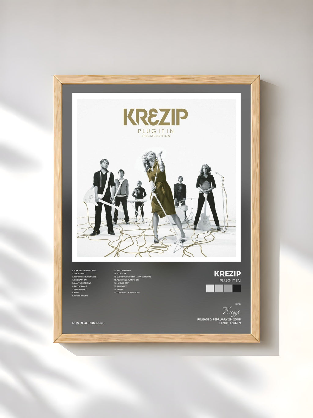 #bois Tableau de l'album Plug It In de Krezip, cadre en bois brut, imprimé et encadré en France