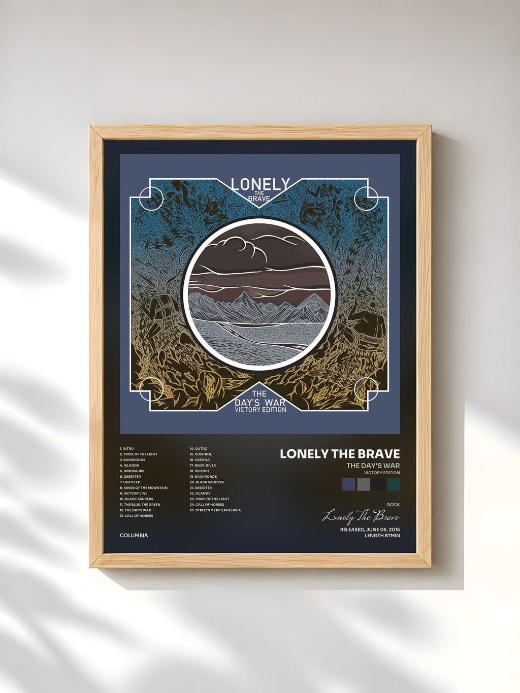 #bois Tableau de l'album The Day's War (Victory Edition) de Lonely The Brave, cadre en bois brut, imprimé et encadré en France