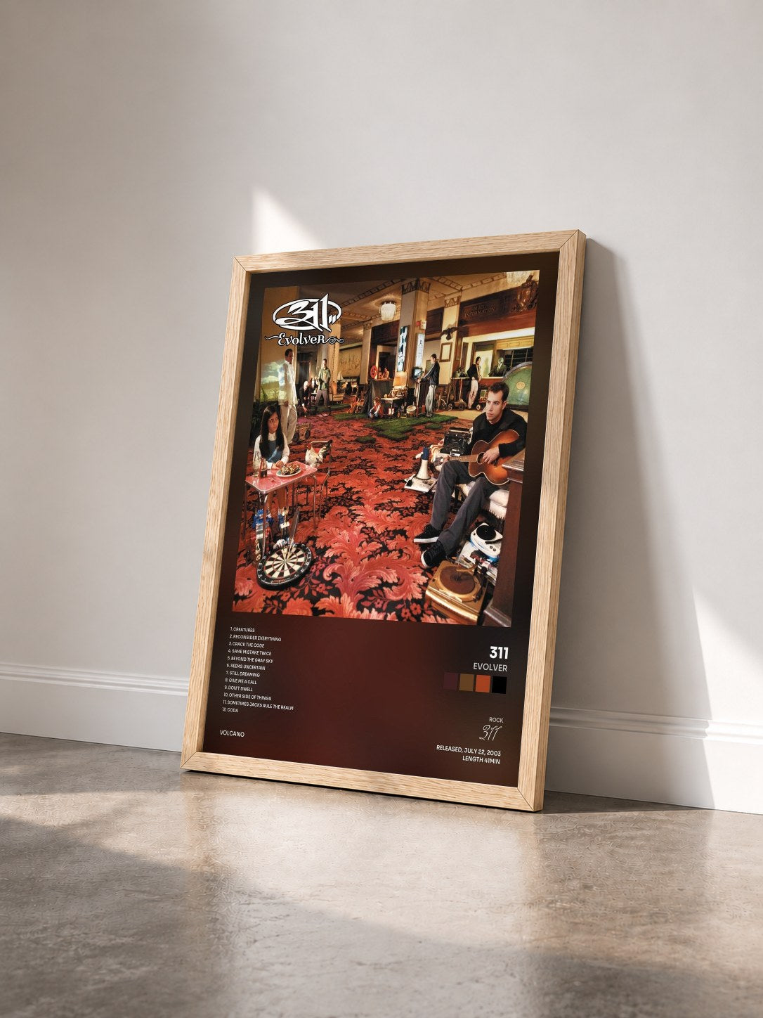 #bois Tableau de l'album Evolver de 311 vu de trois quarts, cadre en bois brut
