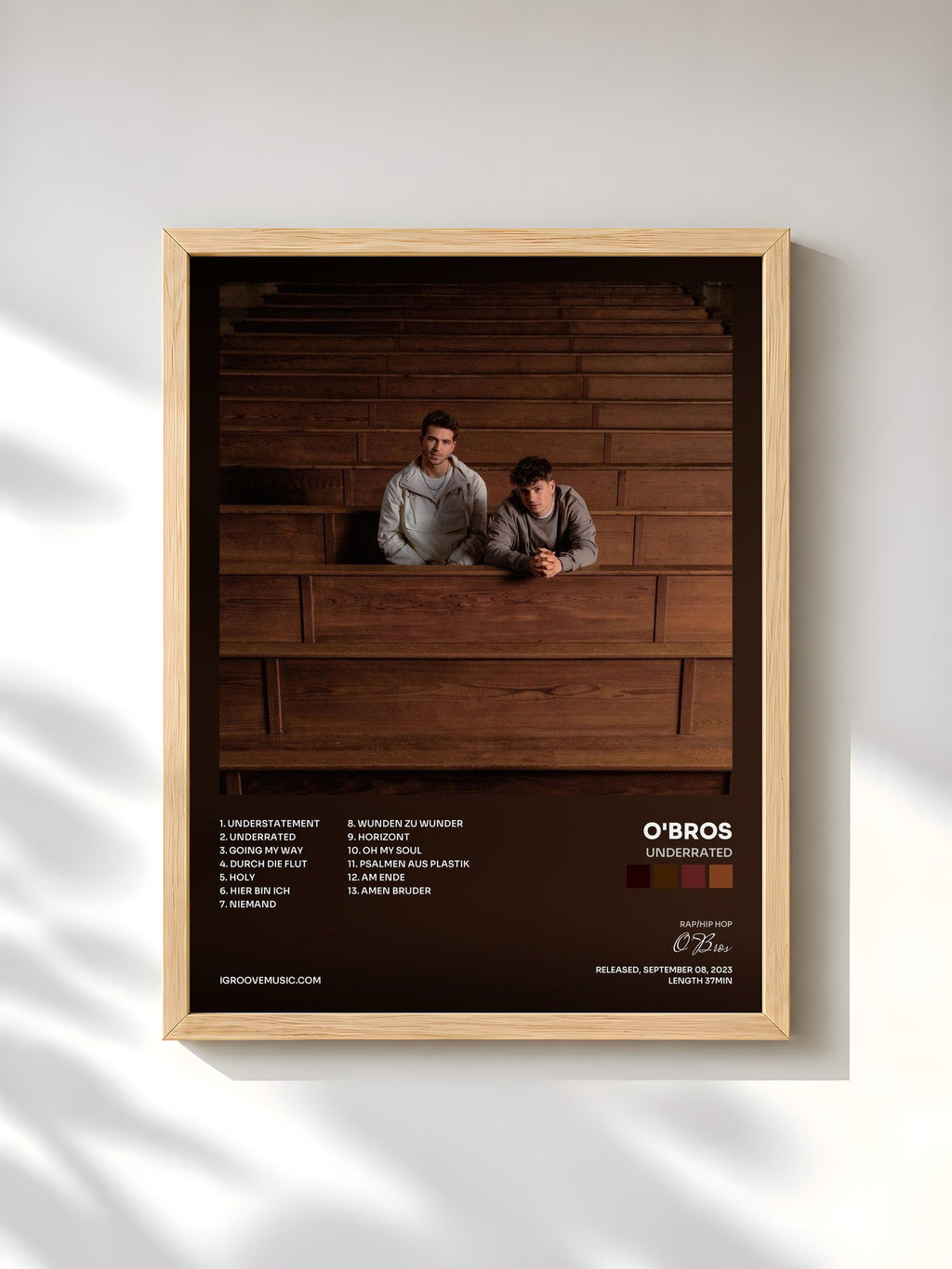 #bois Tableau de l'album Underrated de O'Bros, cadre en bois brut, imprimé et encadré en France
