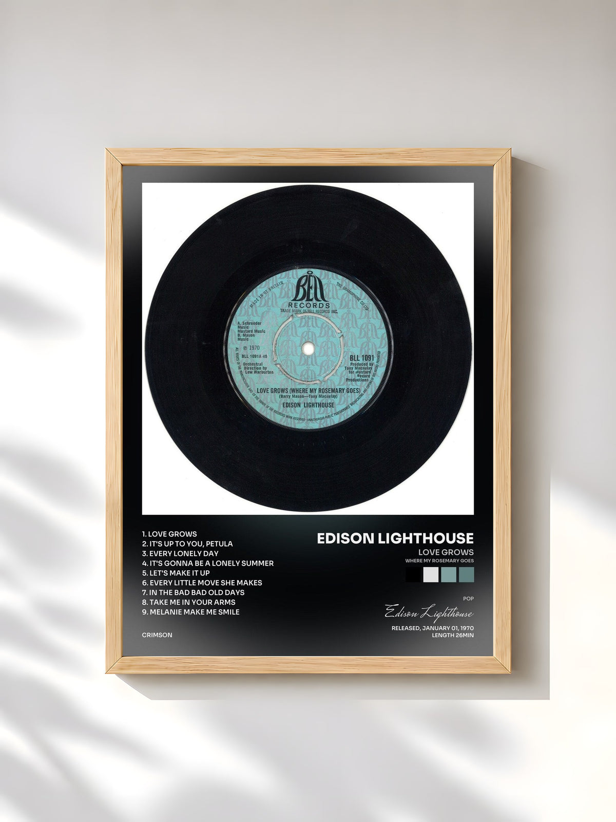 #bois Tableau de l'album Love Grows (Where My Rosemary Goes) & Other Gems de Edison Lighthouse, cadre en bois brut, imprimé et encadré en France