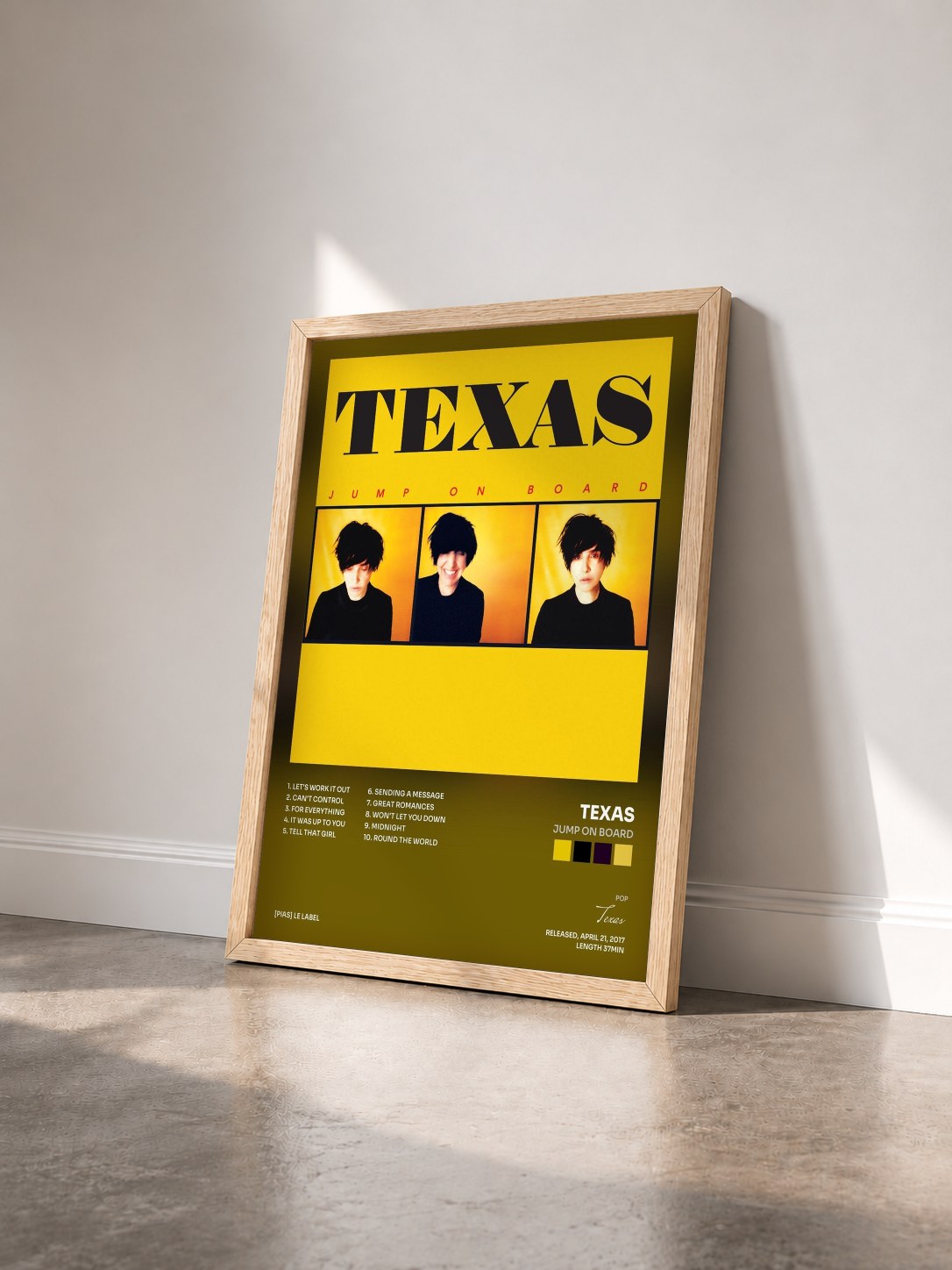 #bois Tableau de l'album Jump on Board de Texas vu de trois quarts, cadre en bois brut