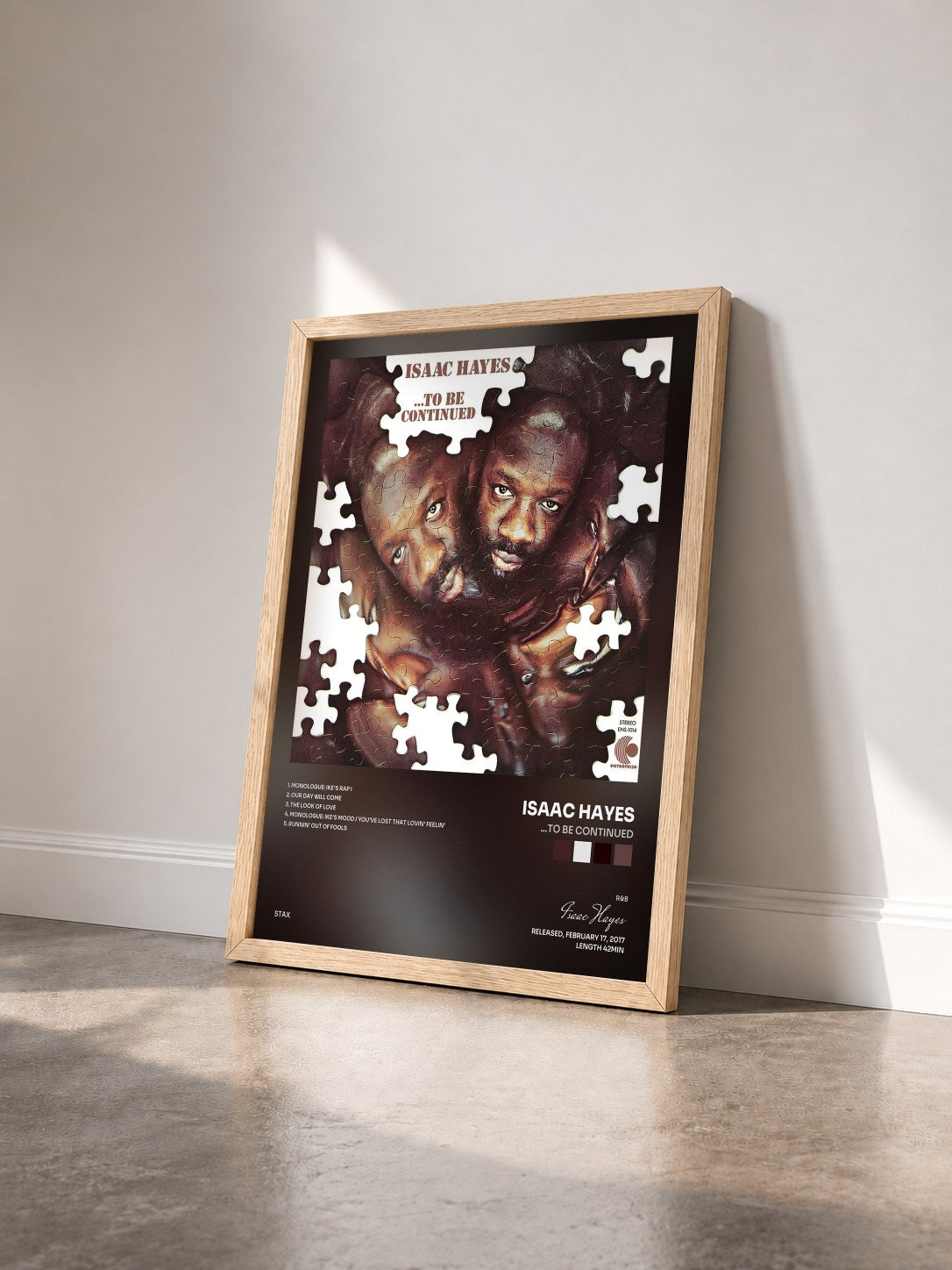 #bois Tableau de l'album ...To Be Continued de Isaac Hayes vu de trois quarts, cadre en bois brut