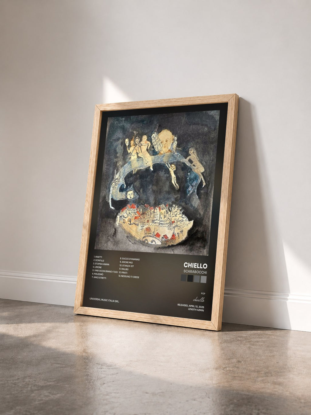 #bois Tableau de l'album Scarabocchi de chiello vu de trois quarts, cadre en bois brut