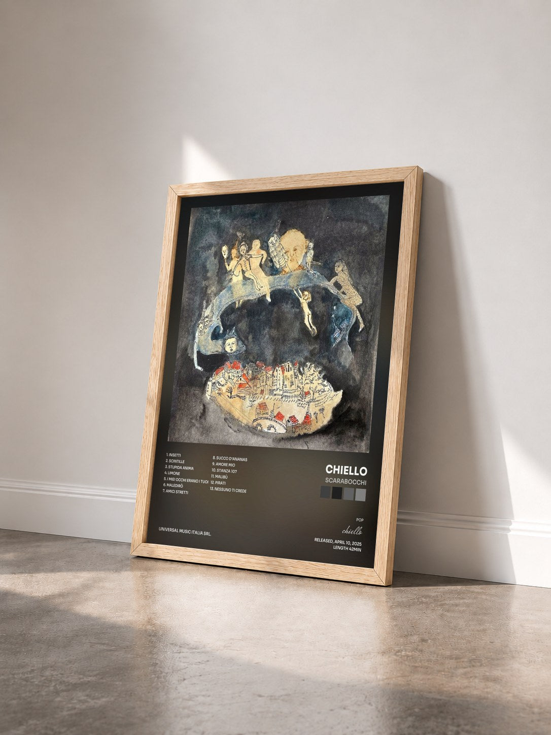 #bois Tableau de l'album Scarabocchi de chiello vu de trois quarts, cadre en bois brut