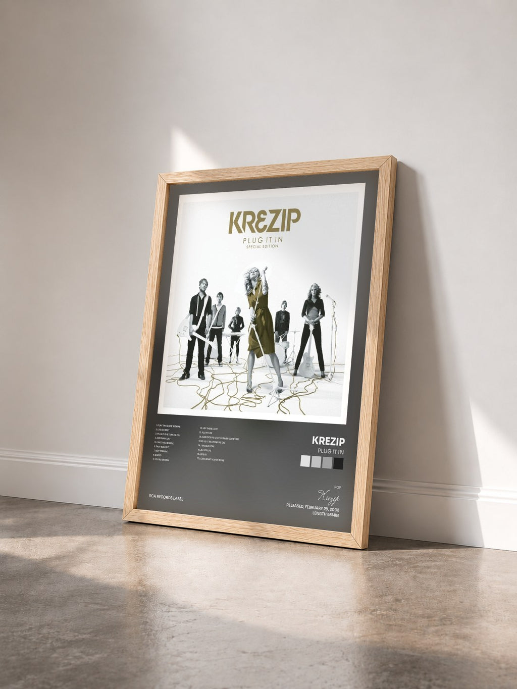 #bois Tableau de l'album Plug It In de Krezip vu de trois quarts, cadre en bois brut