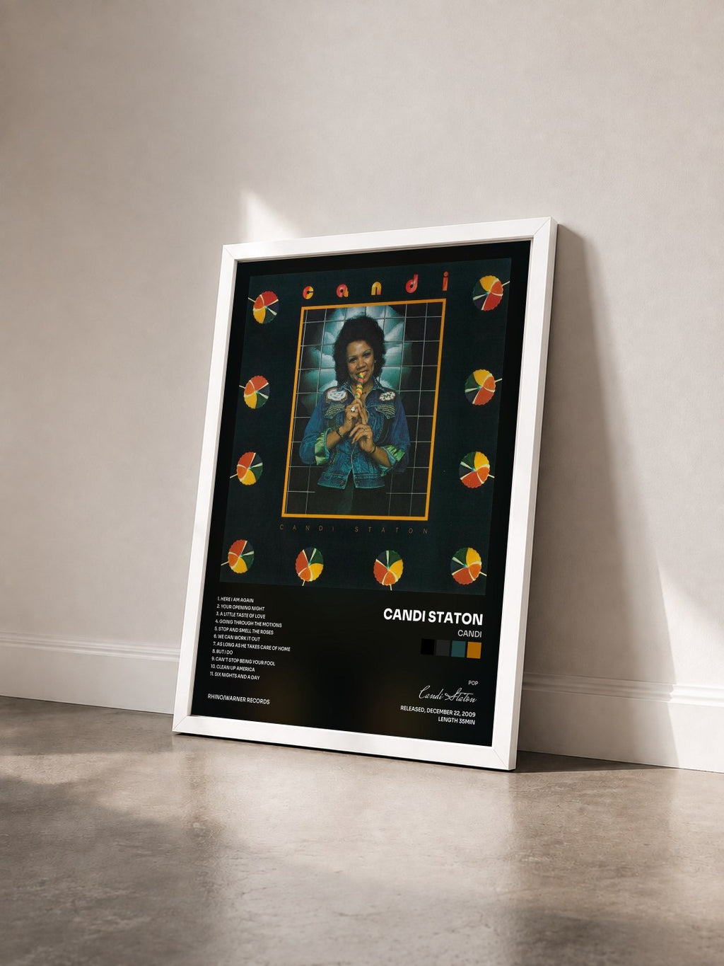 #blanc Tableau de l'album Candi de Candi Staton vu de trois quarts, cadre blanc